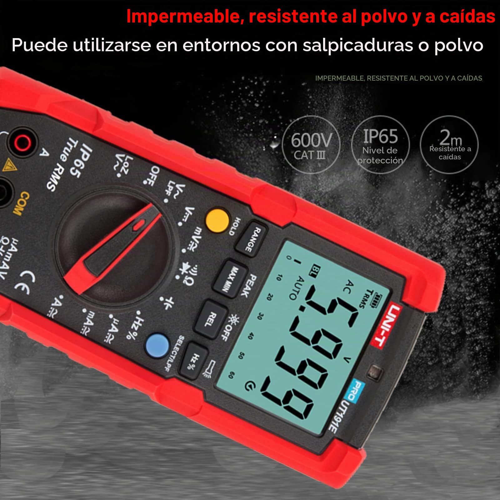 UNI-T UT191T Multímetro Profesional con IP65, 600 V AC/DC, 20A, 10Hz-1MHz, -40°C-400°C/-40°F-752°F