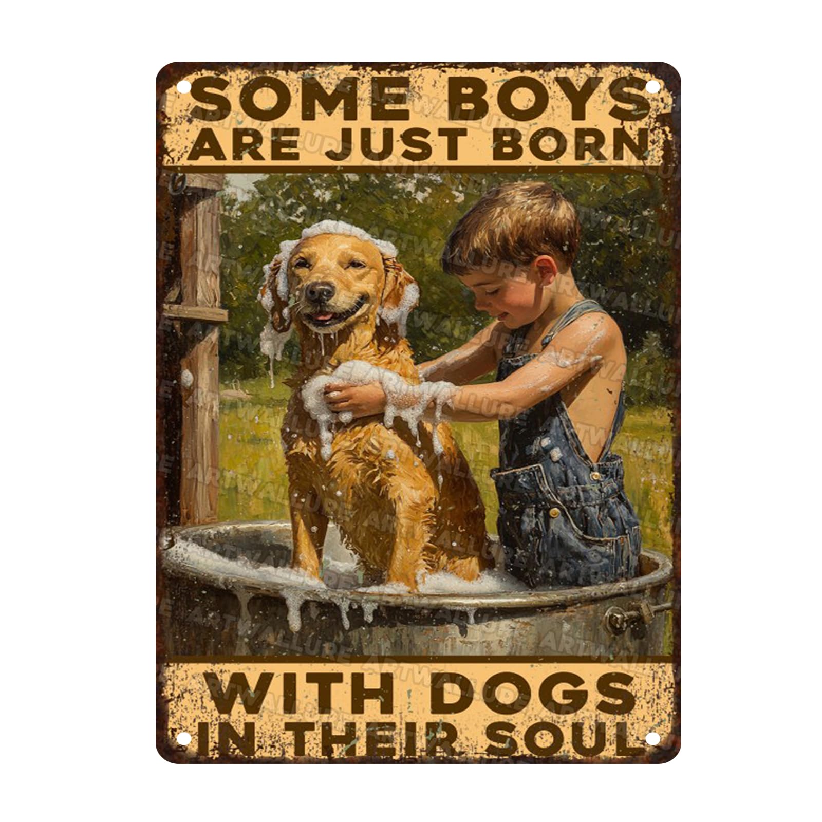 Some Boys Are Just Born With Dogs In Their Souls Vintage Metal Poster Boy Bathing Dog Farmhouse Decor for Home Cafes Office Store Pub Club Sign 12x16inch
