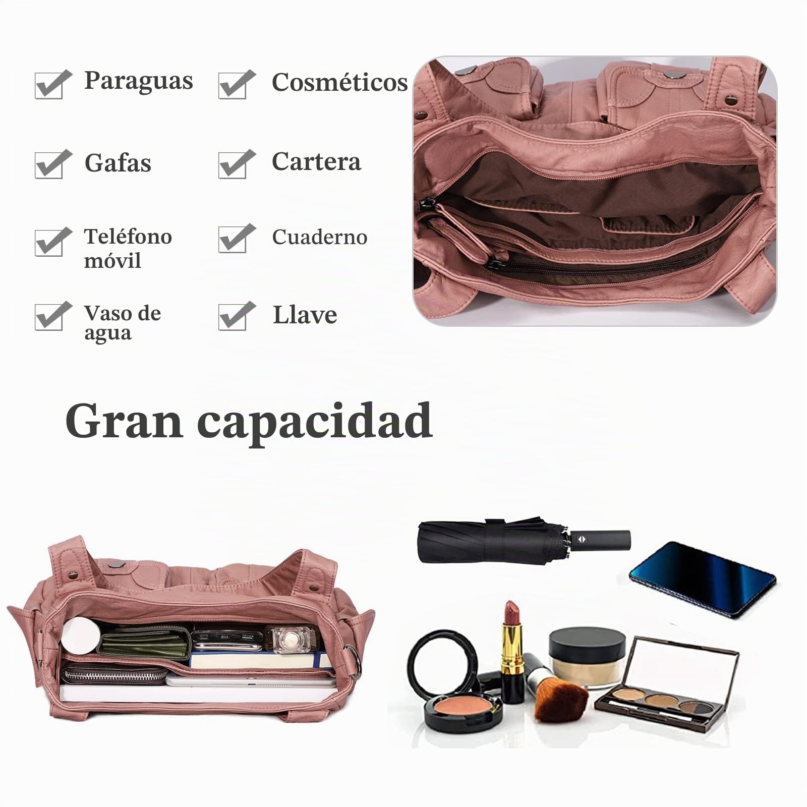 FANDARE - Bolsos de hombro para mujer, bolso bandolera, impermeable, piel sintética, para compras, fiesta, escuela, viajes, Crossbody Hobo Bag, Negro, large, Elegante