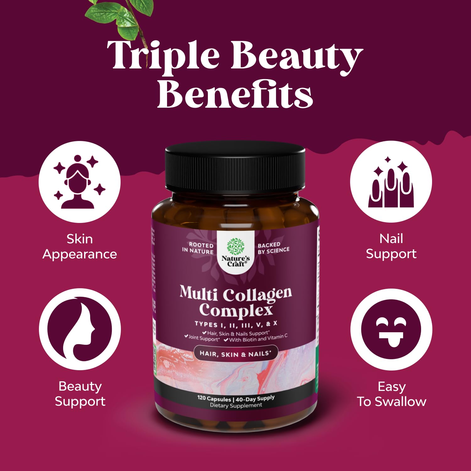 Advanced Multi Collagen Peptides Capsules - Skin & Hair Support - 120 Ct — Amazon image 2