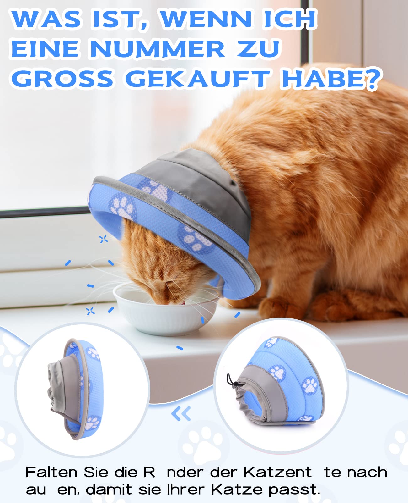 Supet Collare regolabile per gatto, collare morbido Cone dopo operazione e lesioni per cuccioli, cani di piccola taglia e gatti (blu, S)