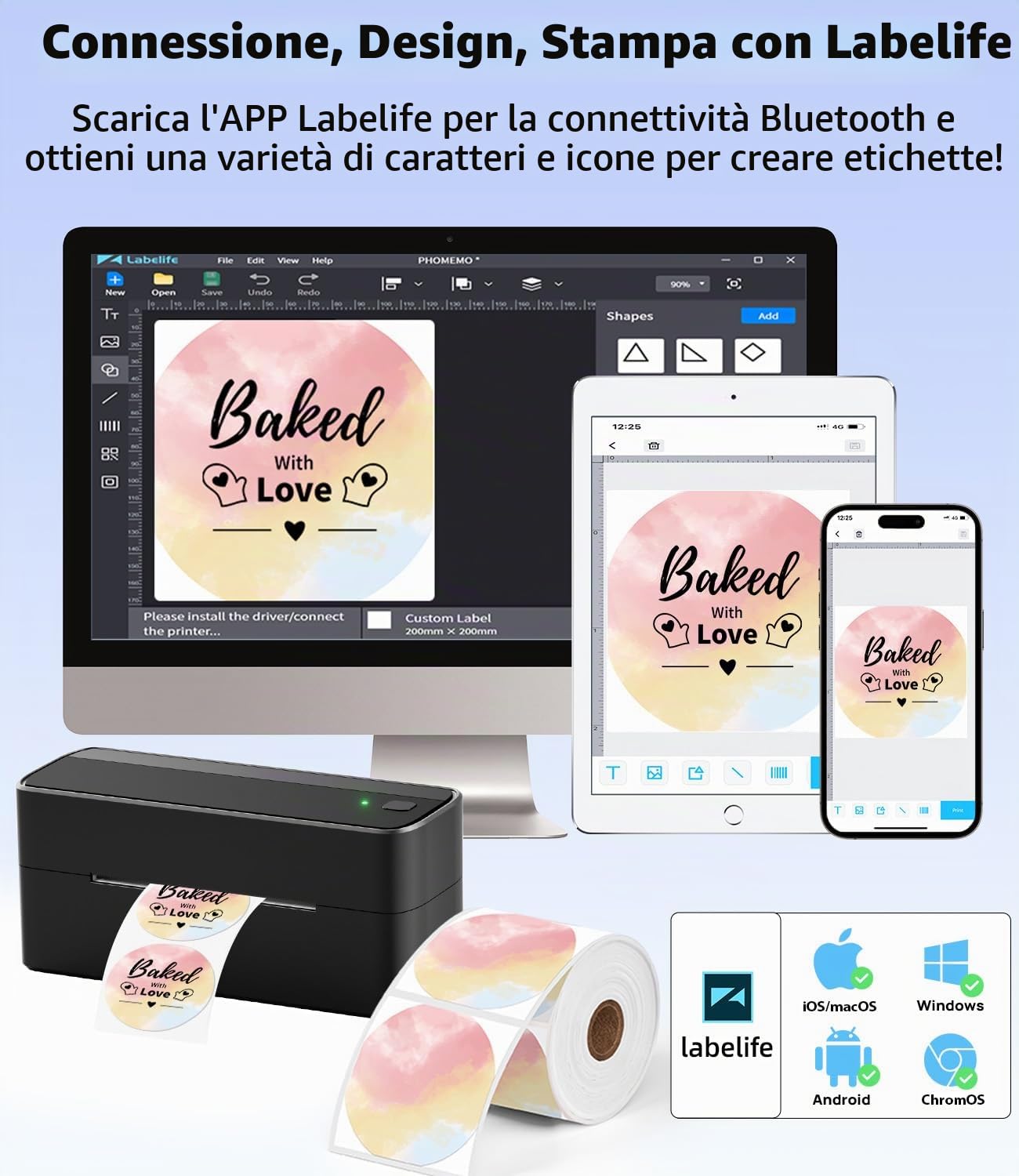 Phomemo Stampante per etichette Bluetooth con porta etichette, stampante termica DHL 4x6, etichettatrice Bluetooth Label Printer per codice a barre, Amazon, Etsy, Shopify, Royal Mail, DHL, FedEx, ecc
