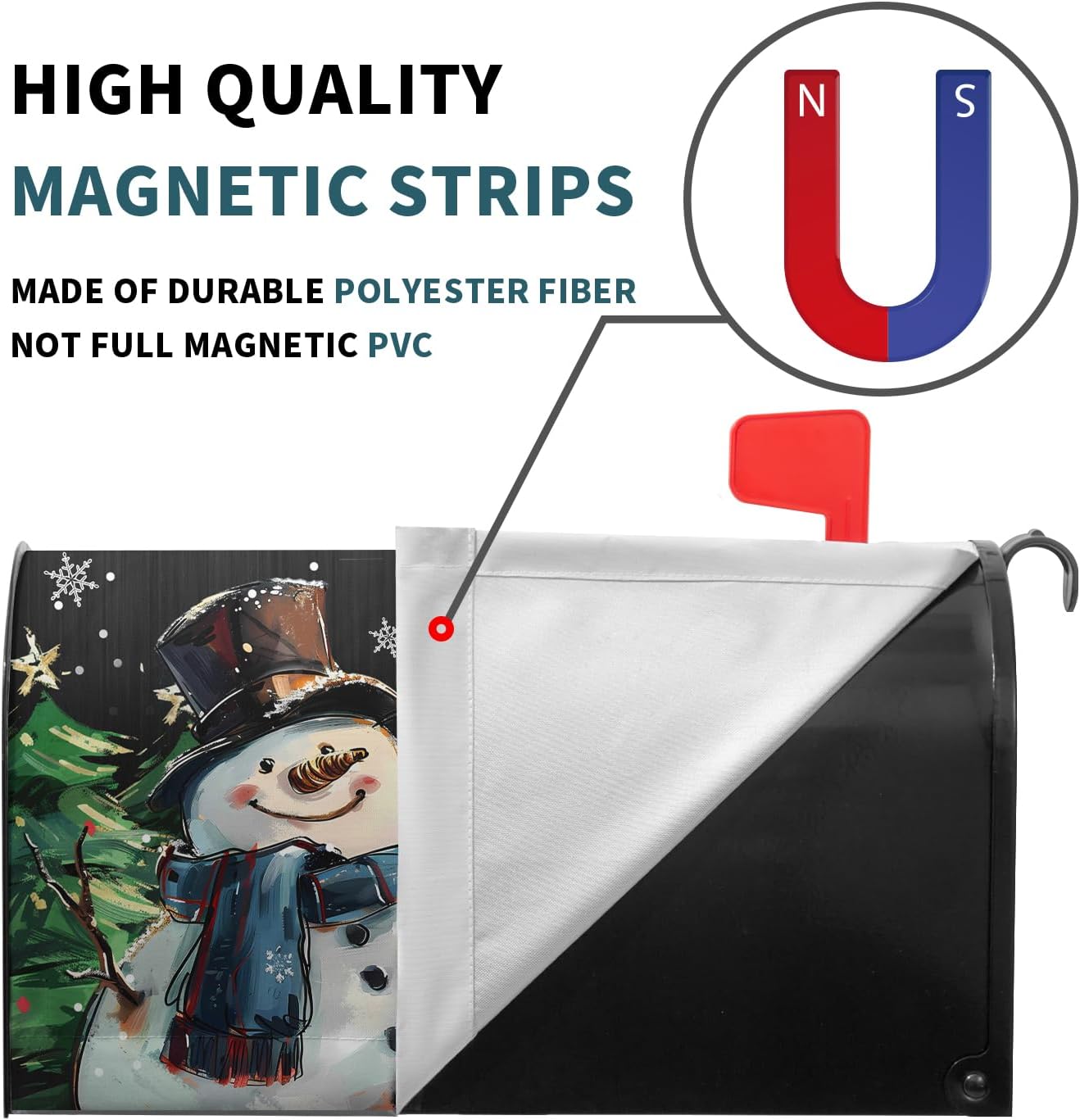 Winter Snowman Magnetic Pine Tree and Snow Outdoor Mailbox Cover - Standard Size 25.5 x 21 Snowflakes Christmas Holiday Mailbox Wrap Post Letter Box Decorative for Home Garden
