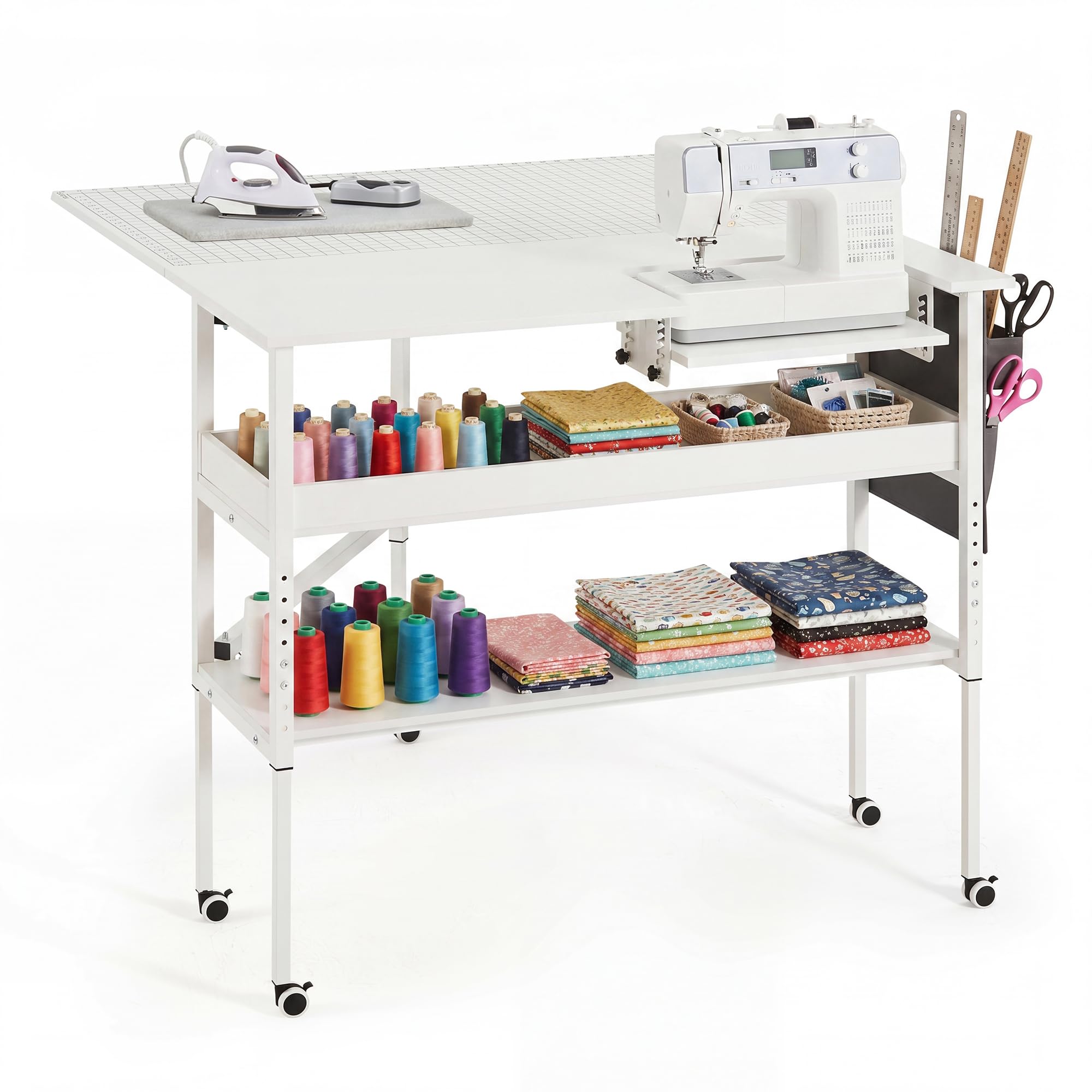 MELLCOM Folding Sewing Cutting Table| Measuring Grid,Drop-down Platform