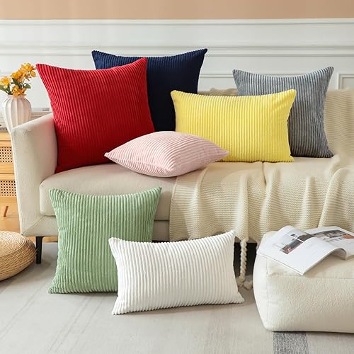 Miniatura 5 de OTOSTAR Juego de 2 fundas de almohada decorativas de pana de 12 x 20 pulgadas, fundas de almohada suaves a rayas sólidas, fundas de cojín lumbar,