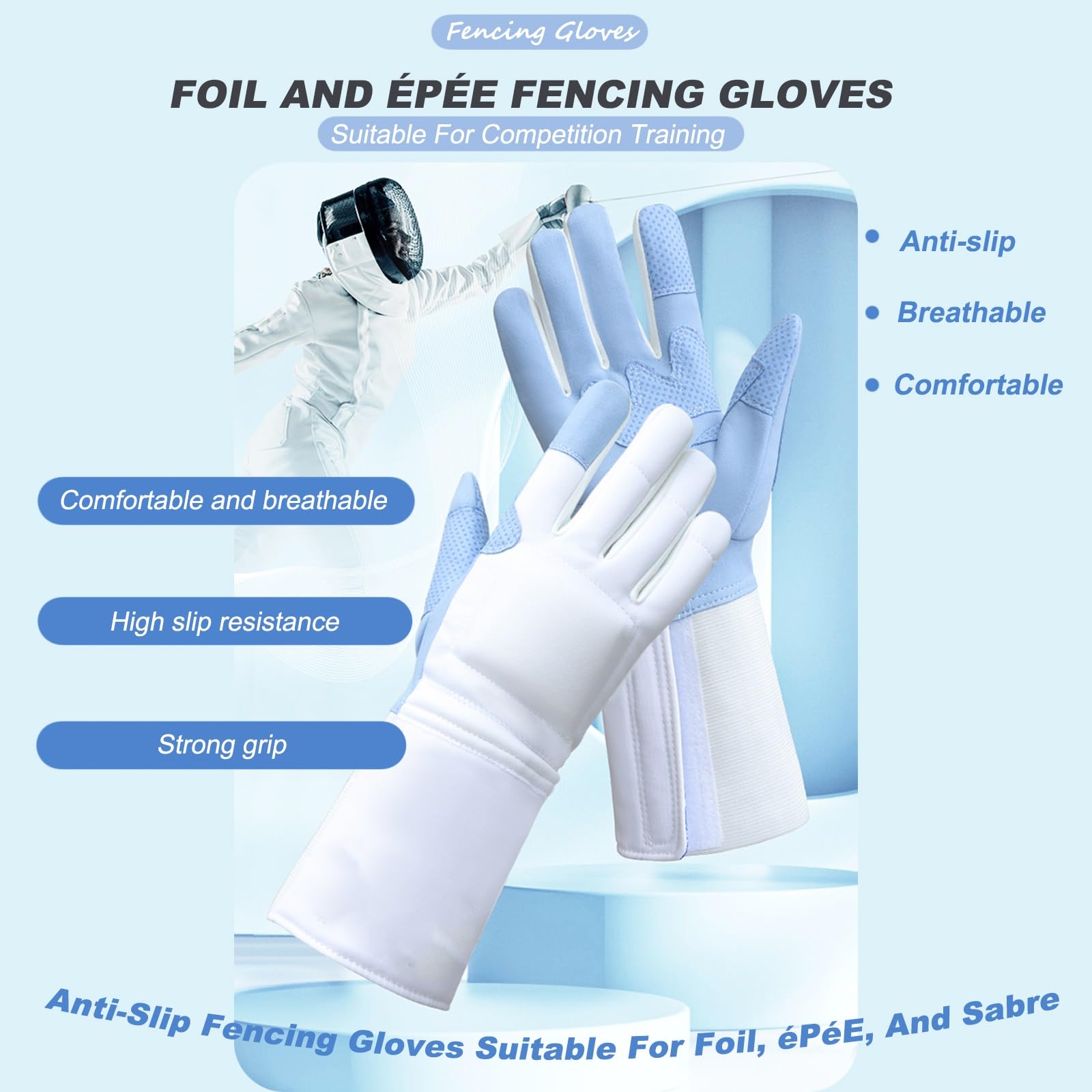 Guante De Esgrima, Guantes Protectores Antideslizantes for Esgrima Con Florete, Espada Y Sable, Equipamiento De Esgrima for Niños Y Adultos, Se Vende Por Unidades(6.5,Left-handed)