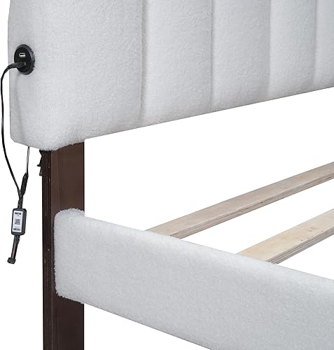 Vista 40 de Cama tapizada de tamaño matrimonial con cabecera de terciopelo con patrón de flores (pasta de frijoles rojo-full2col)