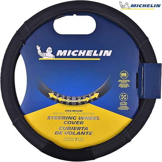 Michelin iFit Premium Faux Leather Steering Wheel Cover- Black Stich, DIY - No Tools Required to fit, iFit Technology Stretches to fit Most...