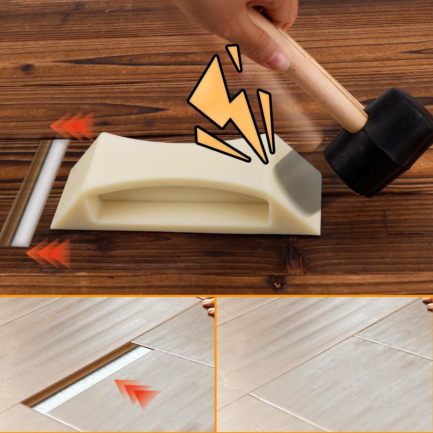 3 Pcs Floor Gap Fixer Tool Kit, LVP Installation Kit Trapezoidal Knock Block Hammer & Adhesive Backing for All Wood Surfaces Laminate Vinyl and Hardwood Flooring Tool Repair