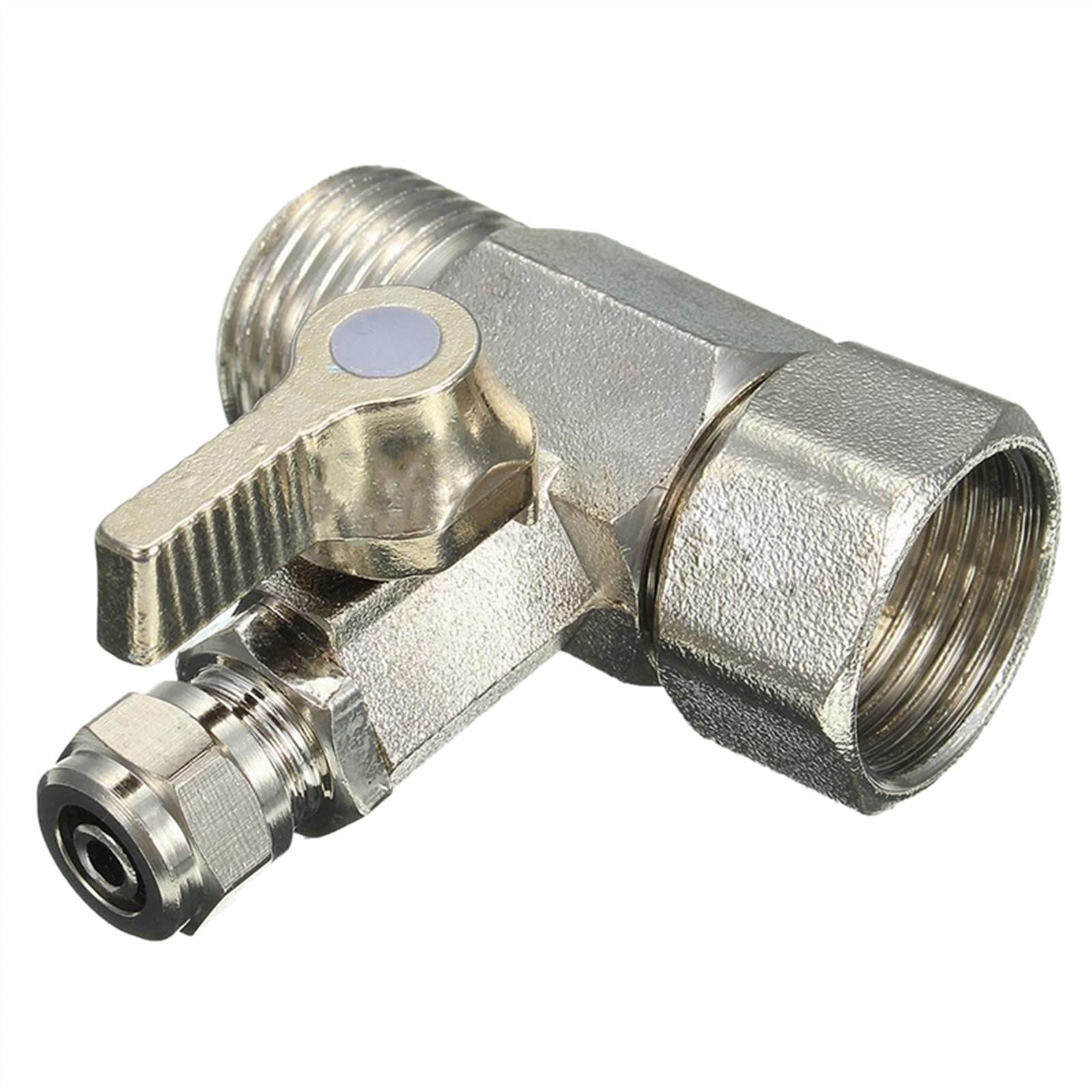 Adaptador de Agua alimentación válvula, Bola 1/2" a 1/4", Grifo, ósmosis inversa, Plateado