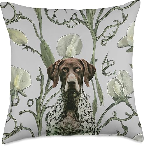 Miniatura 4 de German Shorthaired Pointer White Gray Sweet Pea Flowers Throw Pillow