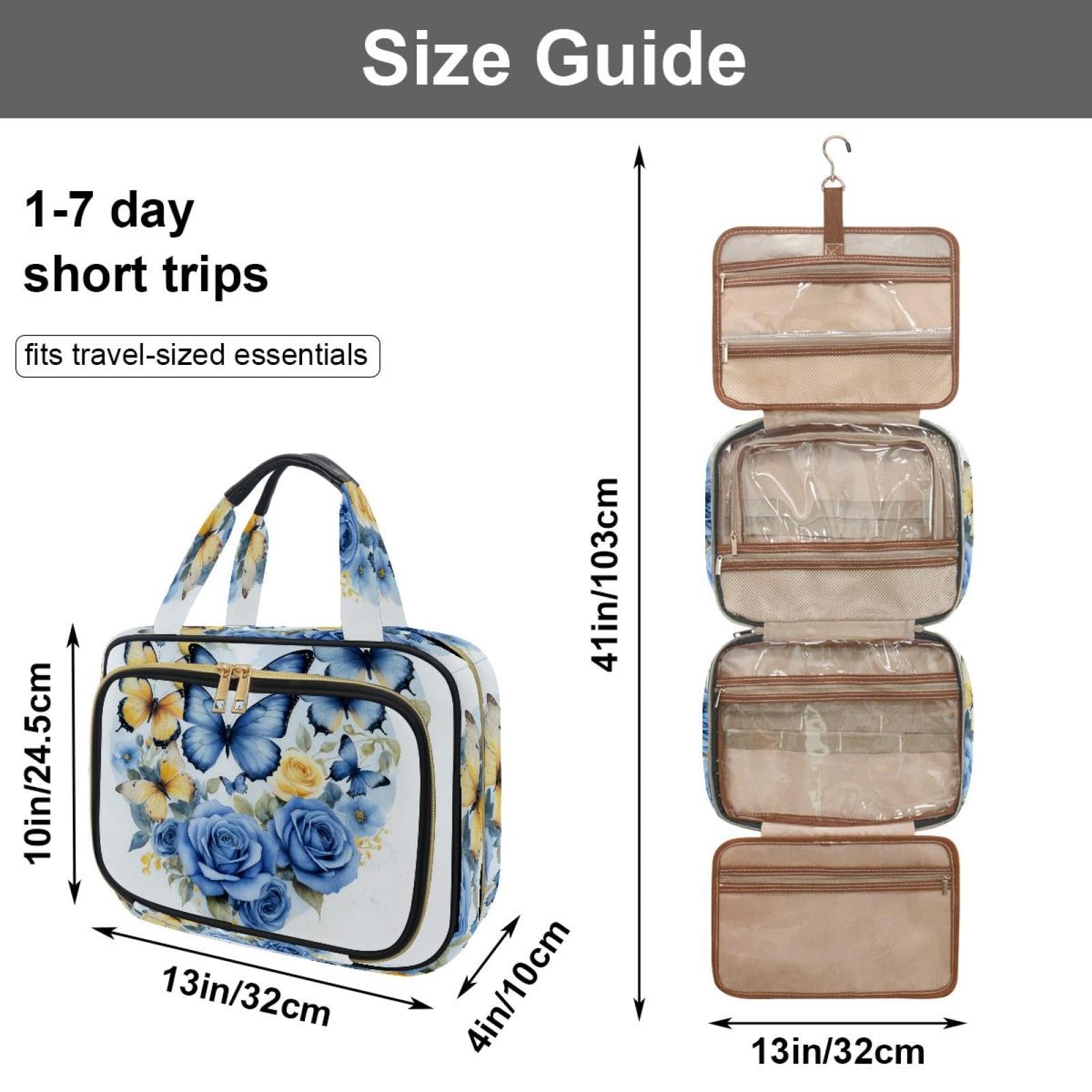 Kulturbeutel zum Aufhängen für Damen, Pfauenfedern, Reise-Make-up-Tasche, Organizer, Kosmetiktasche, Make-up, Kulturbeutel, Reisezubehör, Zubehör, Mehrfarbig 7, M, Kulturbeutel