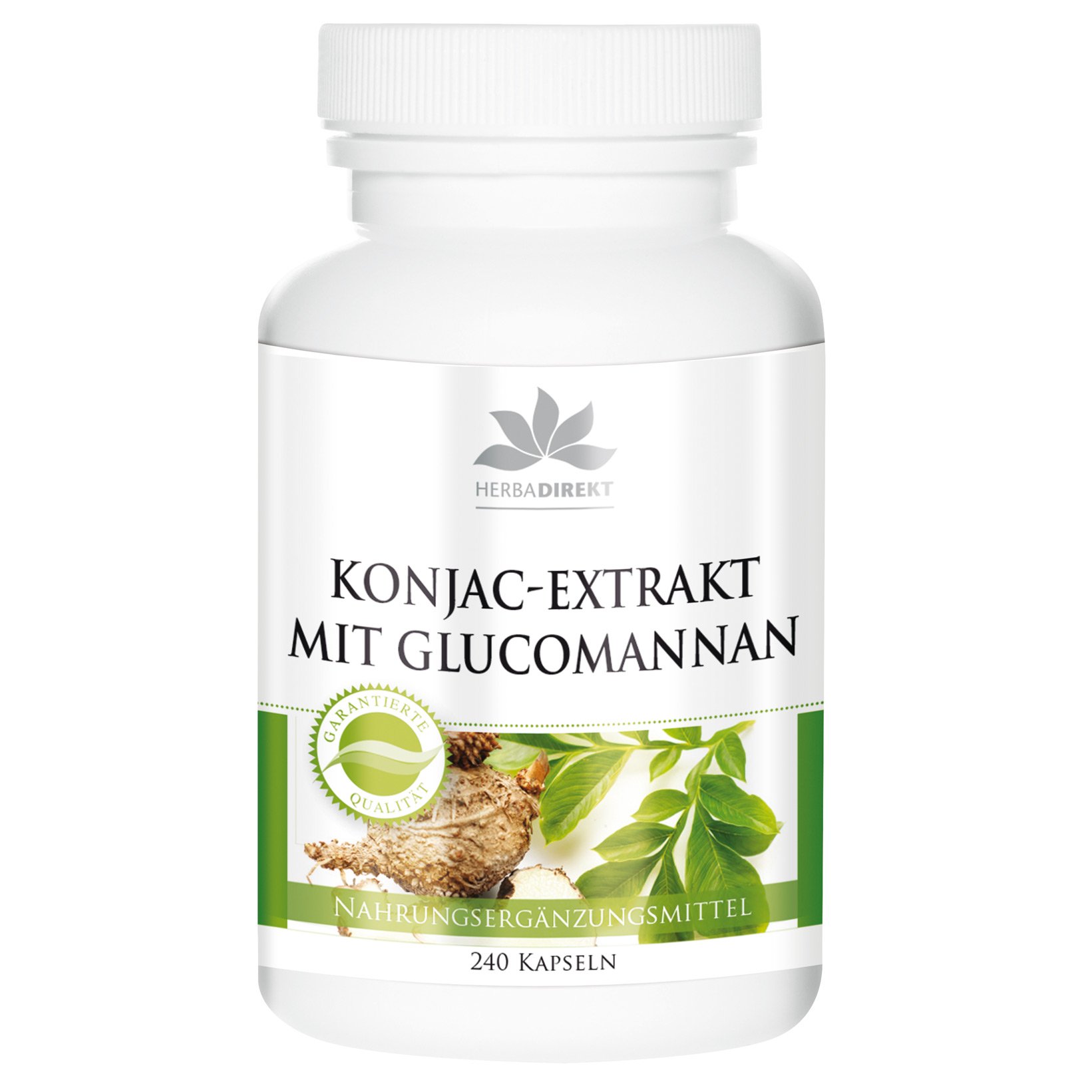 Konjac 527 mg - Extrait - 240 gélules - Végétarien - Avec 95% de glucomannane | Herba Direkt - Qualité des pharmacies allemandes