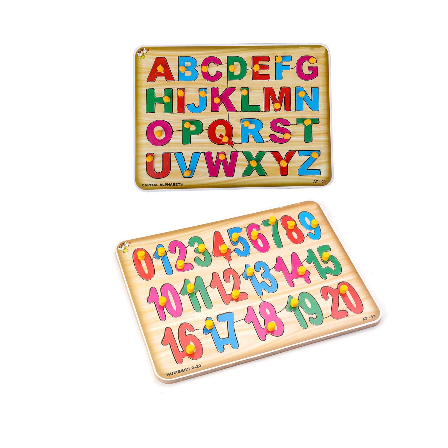 EL FIGO Wooden English Alphabets & Numeric Number 1-20 Wooden Puzzle for 02 Yrs - 05 Yrs (Multicolor) (2 Wooden Boards)