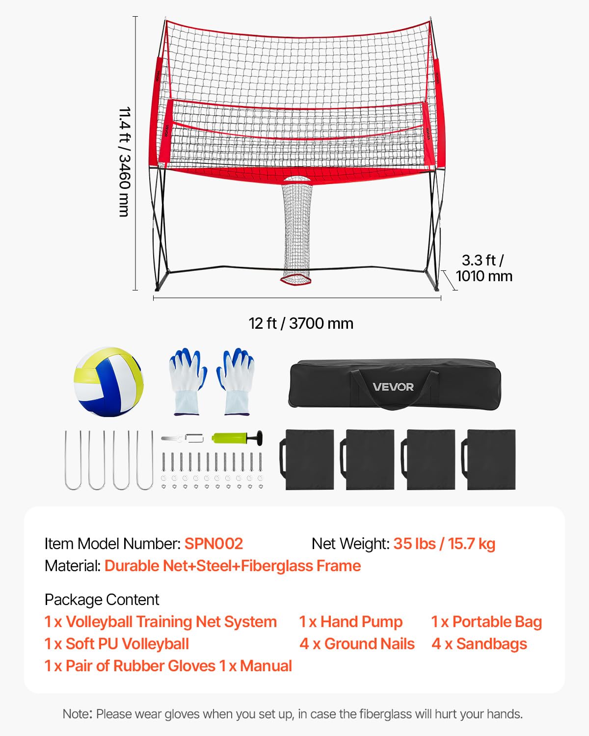 VEVOR Sistema Rete per Allenamento Pallavolo, Attrezzatura Regolabile in Altezza con Ritorno Palla, Stazione di Rete Portatile, Facile da Installare per Giardino, Servizio per Migliorare Precisione