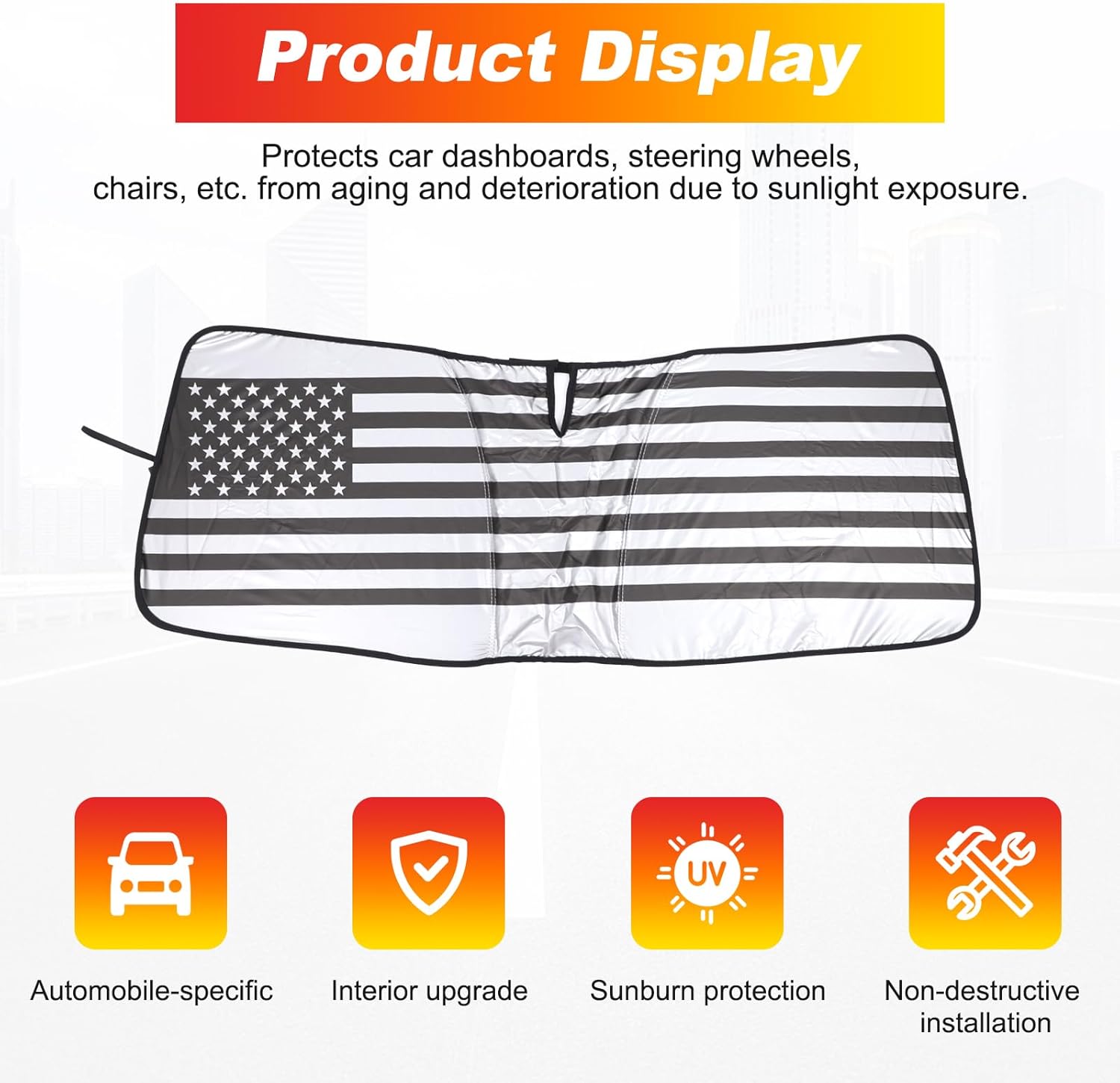 Car Windshield Sun Shade Fit Compatible with Le-xus GX 550 2024-2025 Windshield Sunscreen Heat Shield Front Windshield Sun Shade Folding Sunshade UV Protection (US Flag)