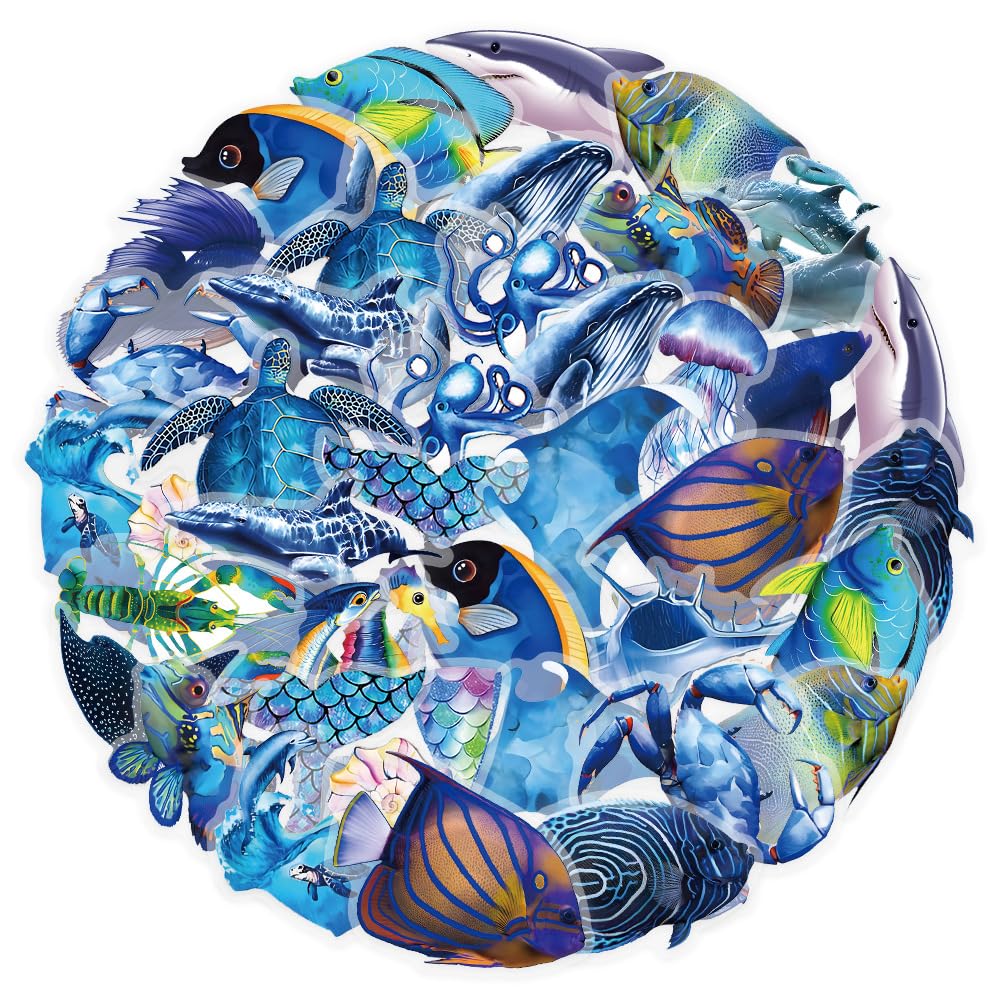 Unique Marine Life Polyester Stickers, 50 PCS Waterproof Realistic Sea Animal Decals for Laptops, Scrapbooking, Journals, Notebooks, Water Bottles, Suitcases, Phones & DIY Decor