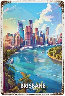 Brisbane Australia Metal Tin Sign Travel Poster Print Iron Painting Chic Art Wall Decorationstyle8x12inch(20x30cm)
