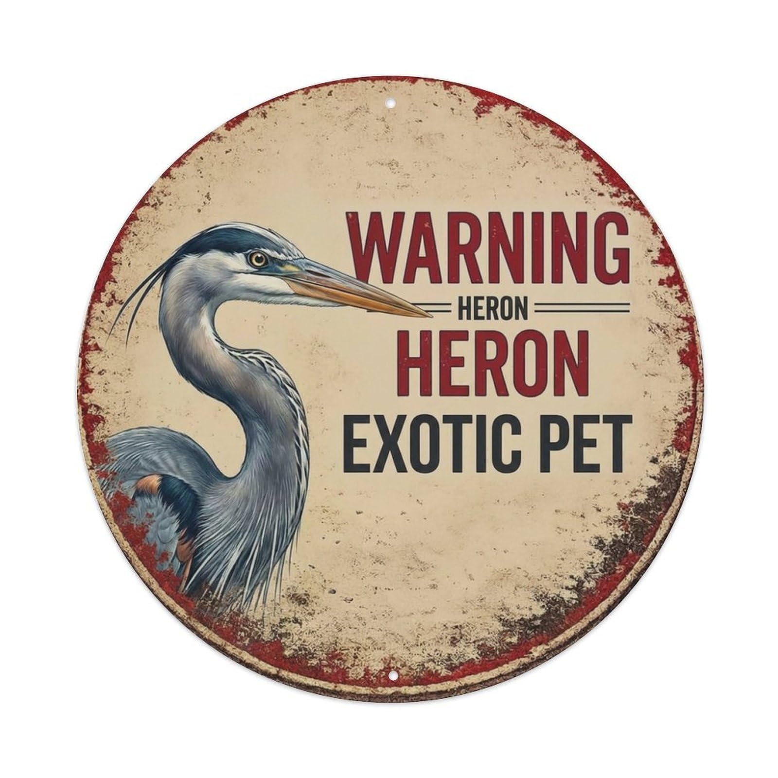 Metal Tin Sign Vintage Warning Heron