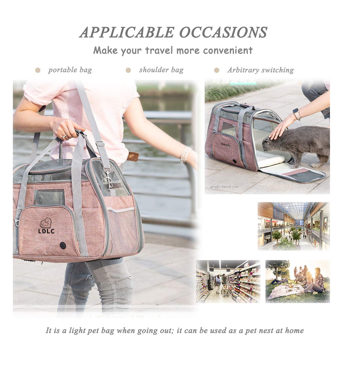 Bolsas de Mascotas, Bolsas de Viaje para Perros y Gatos respiratorios, Plegables, Mantas, Gran Capacidad, Cinturones (Negro)