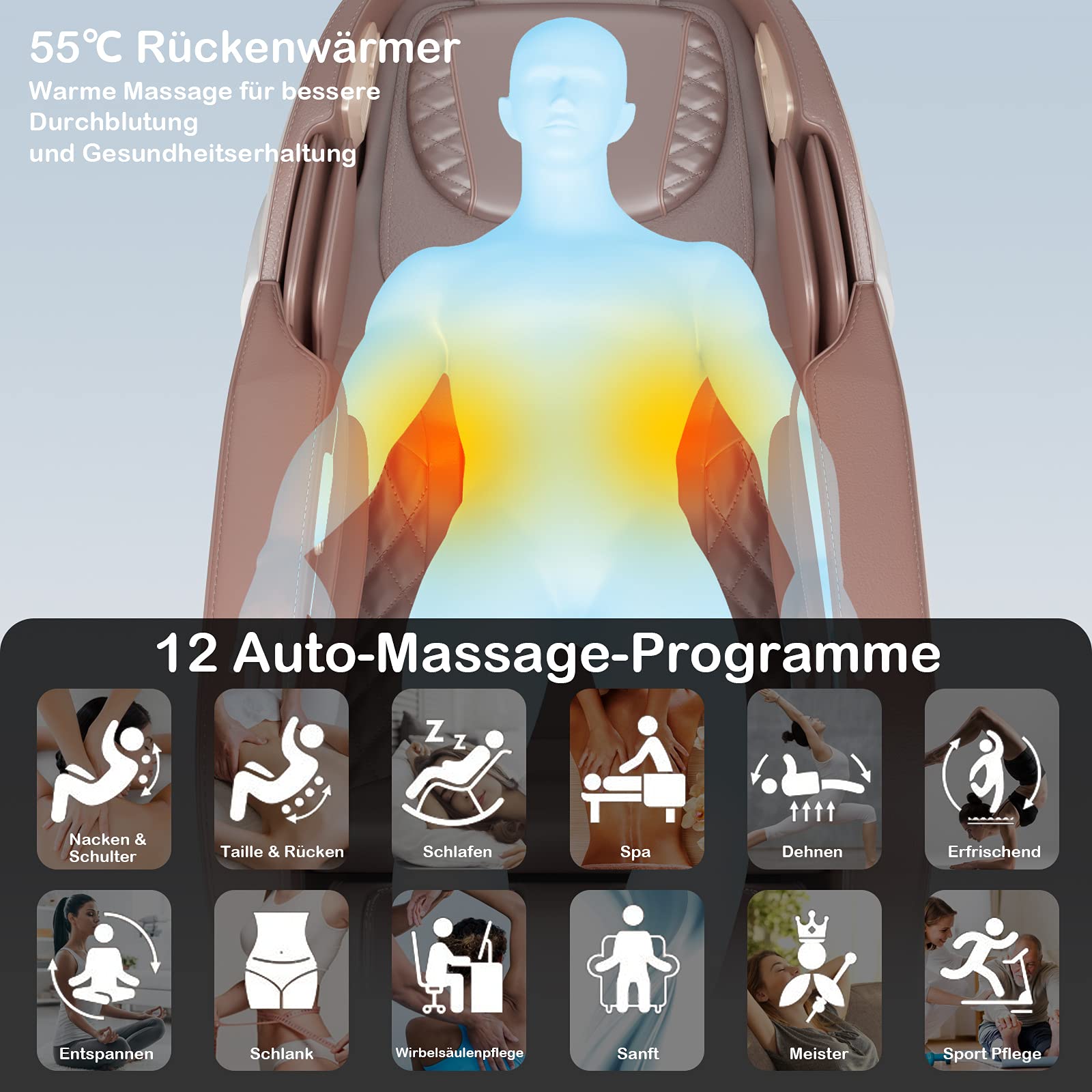 COSTWAY Elektryczny fotel do masażu Shiatsu na całe ciało, fotel do masażu Zero Gravity z masażem śladami SL, 32 poduszki pneumatyczne, ogrzewanie, fotel relaksacyjny regulowany, 12 programów (Beżowy