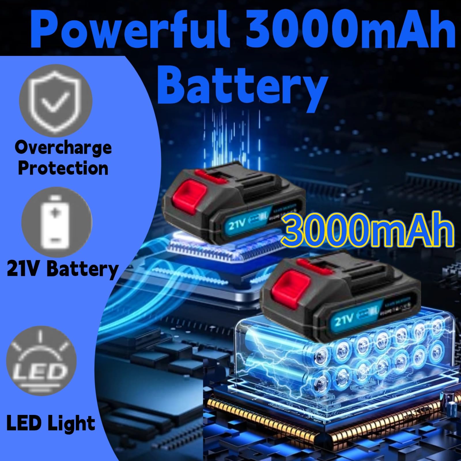 Scie Sabre Sans Fil avec 2 Batteries 4 Lames et Chargeur pour Maki-ta 21V Battery, Vitesses Réglables Scie Egoîne Electrique Sans Fil, Éclairage LED pour Le Métal, Le Bois (2 Batteries)