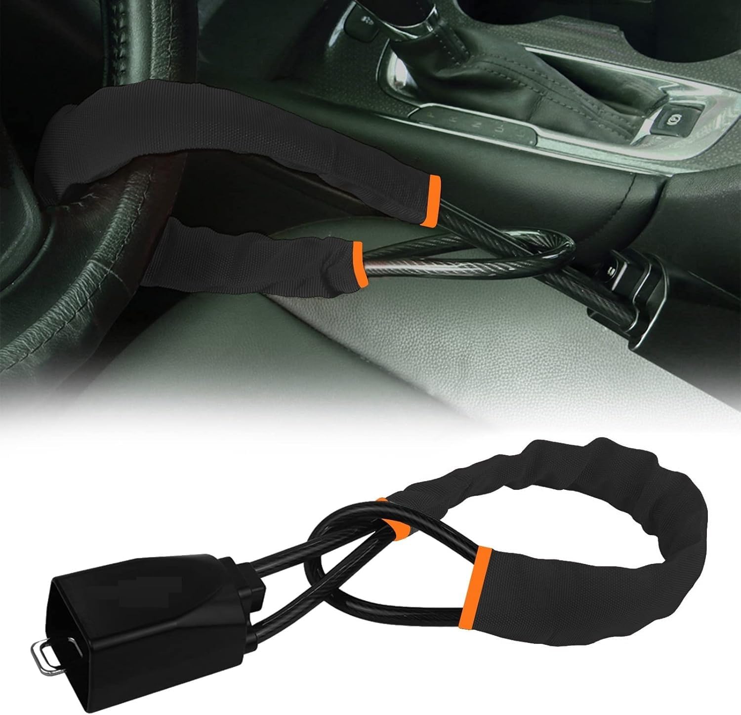 Car Steering Wheel Lock, Seat Belt Lock, Anti-Theft Device, Max 19 Inch Length, Small and Light-Weight, Multi-Functional, Fit Most Vehicle, SUV, Golf Cart Security