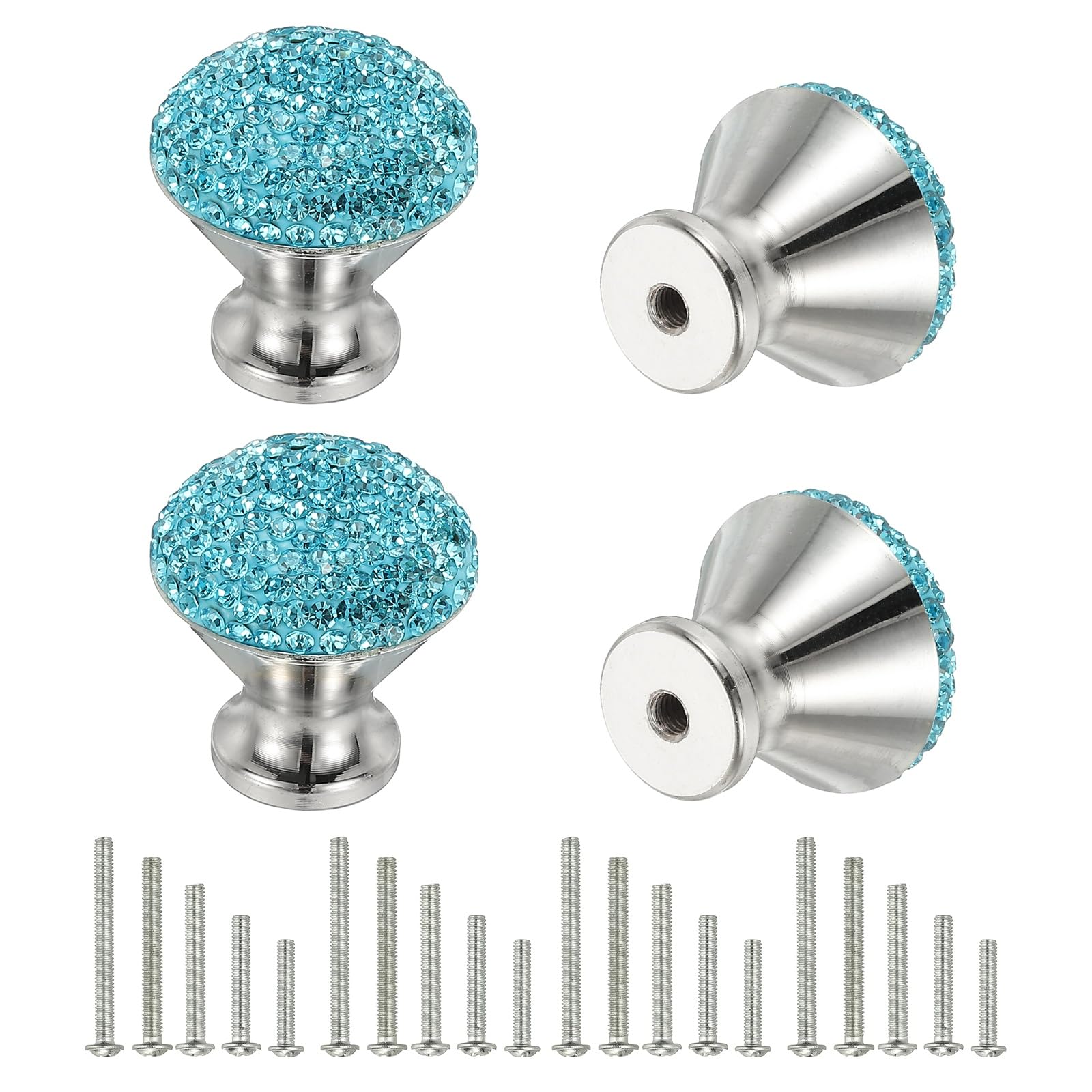 Boutons de tiroir strass haut de gamme bleu lac 28 mm poignée de meuble chic lot de 4
