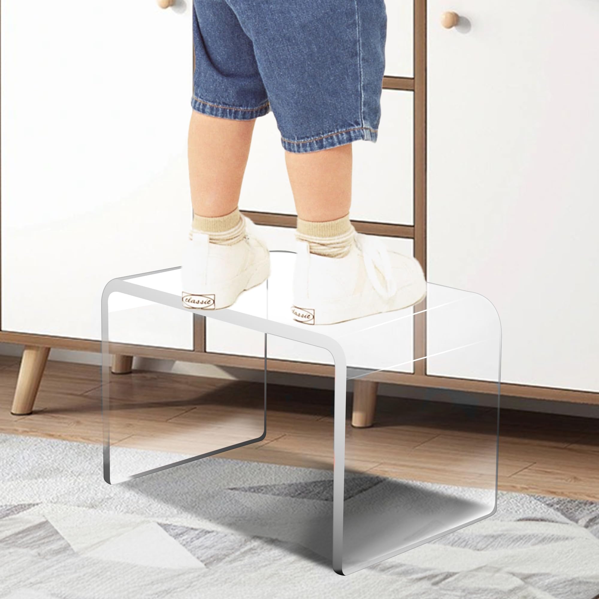 Jusalpha Wytrzymały akrylowy stołek prysznicowy, 25 cm, przezroczyste akrylowe stojaki do ekspozycji o grubości 2/12.7 cm, nośność 90 kg, stojak wystawowy, podnóżek, stołek prysznicowy do golenia nóg,