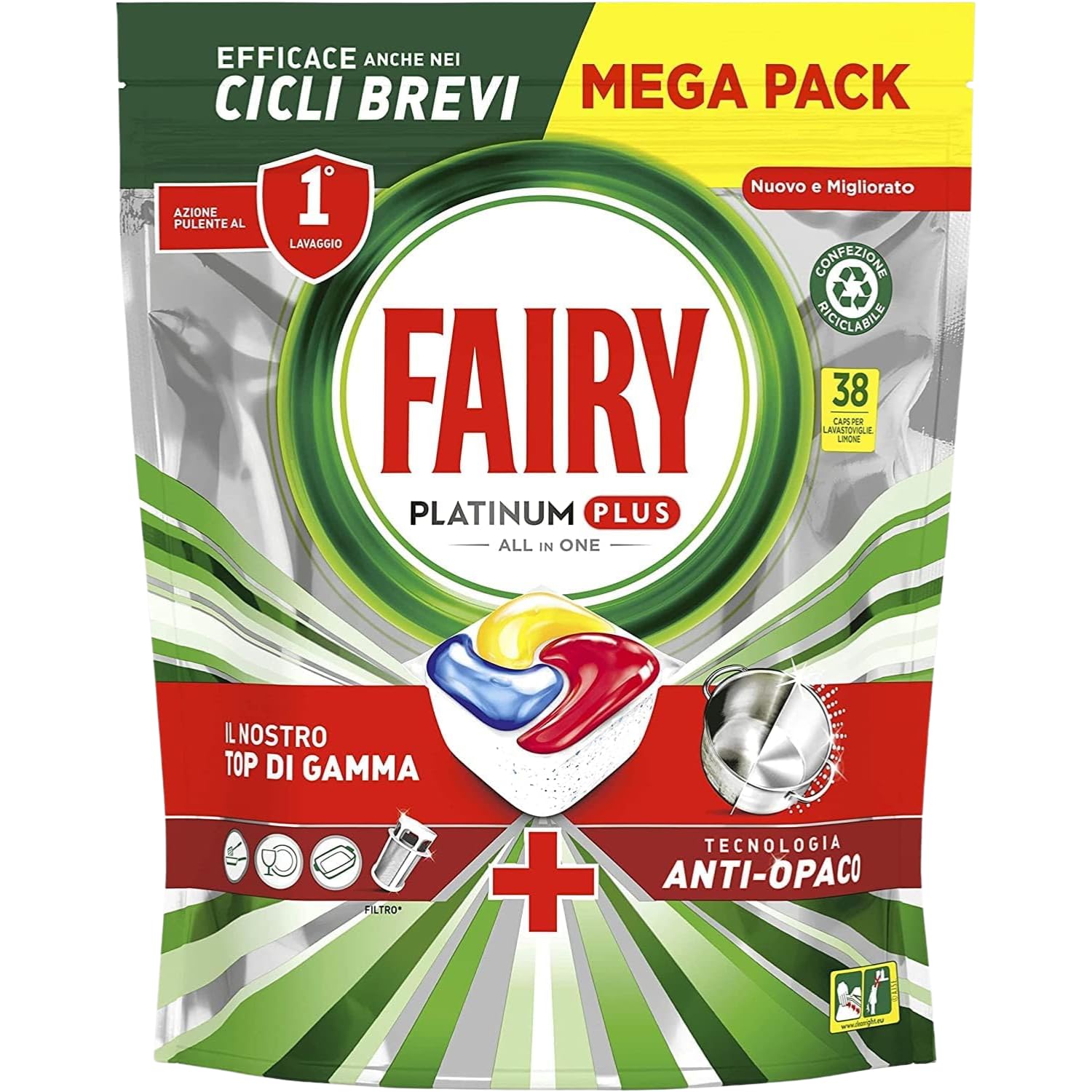 Pastiglie Lavastoviglie All in One al Limone – 38 Capsule – Azione Brillantante kit con Spugna Brandizzata SPESA & RISPARMIO Inclusa – Variazioni 2/4/6 Pezzi (6)
