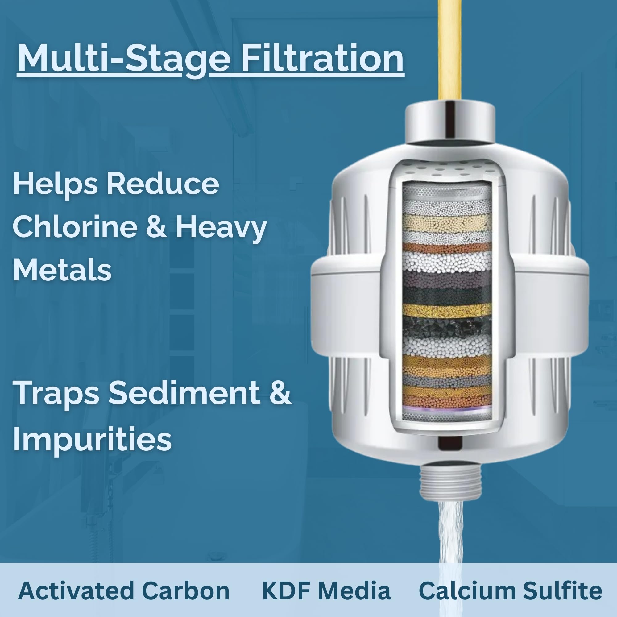 Filtro de ducha para agua dura, filtración de alta presión de 15 etapas con KDF, carbón activado y carbón, reduce el cloro, los metales pesados y las impurezas, ajuste universal, fácil de instalar