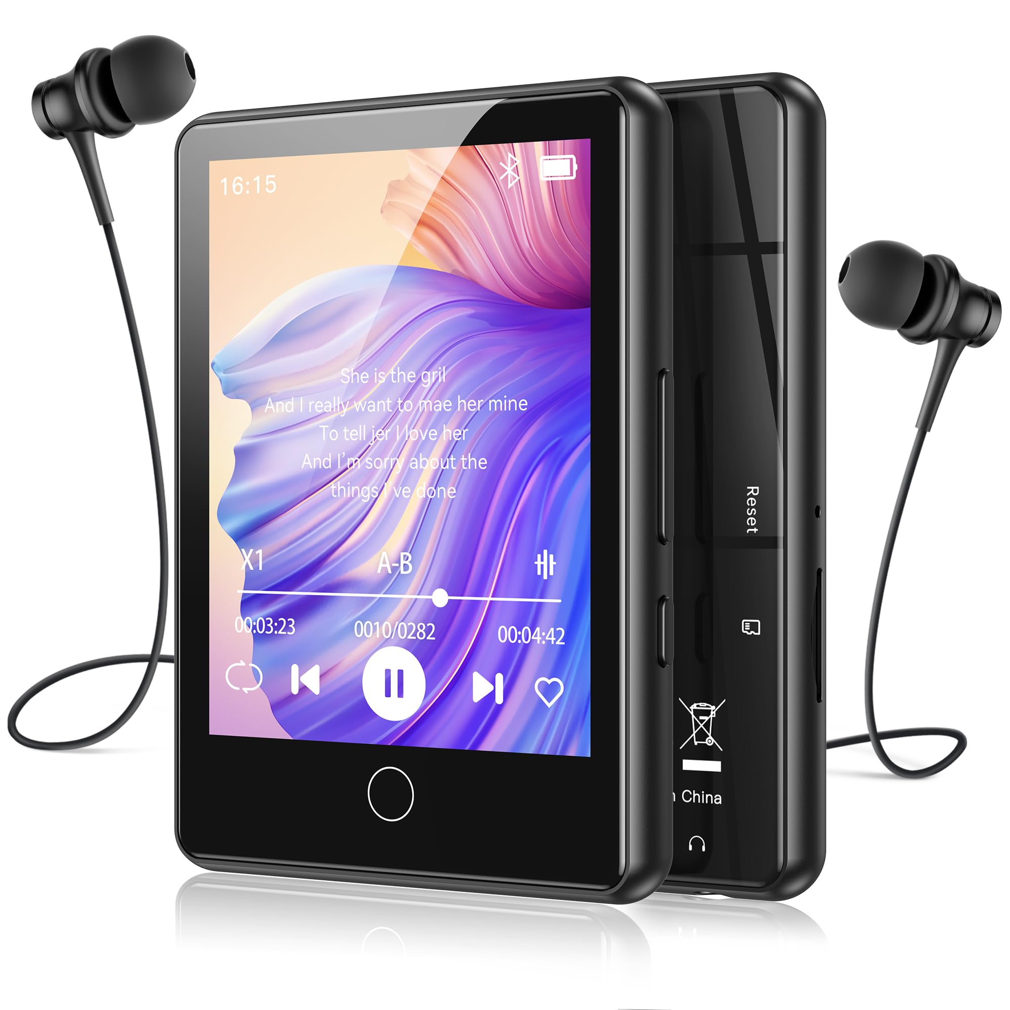 AGPTEK MP3 Bluetooth 5.3 con Pantalla Táctil de 2.8", Reproductor MP3 Sonido HiFi, Radio FM, Grabadora y Altavoz, 64GB Ampliable a 128GB y Player Funda