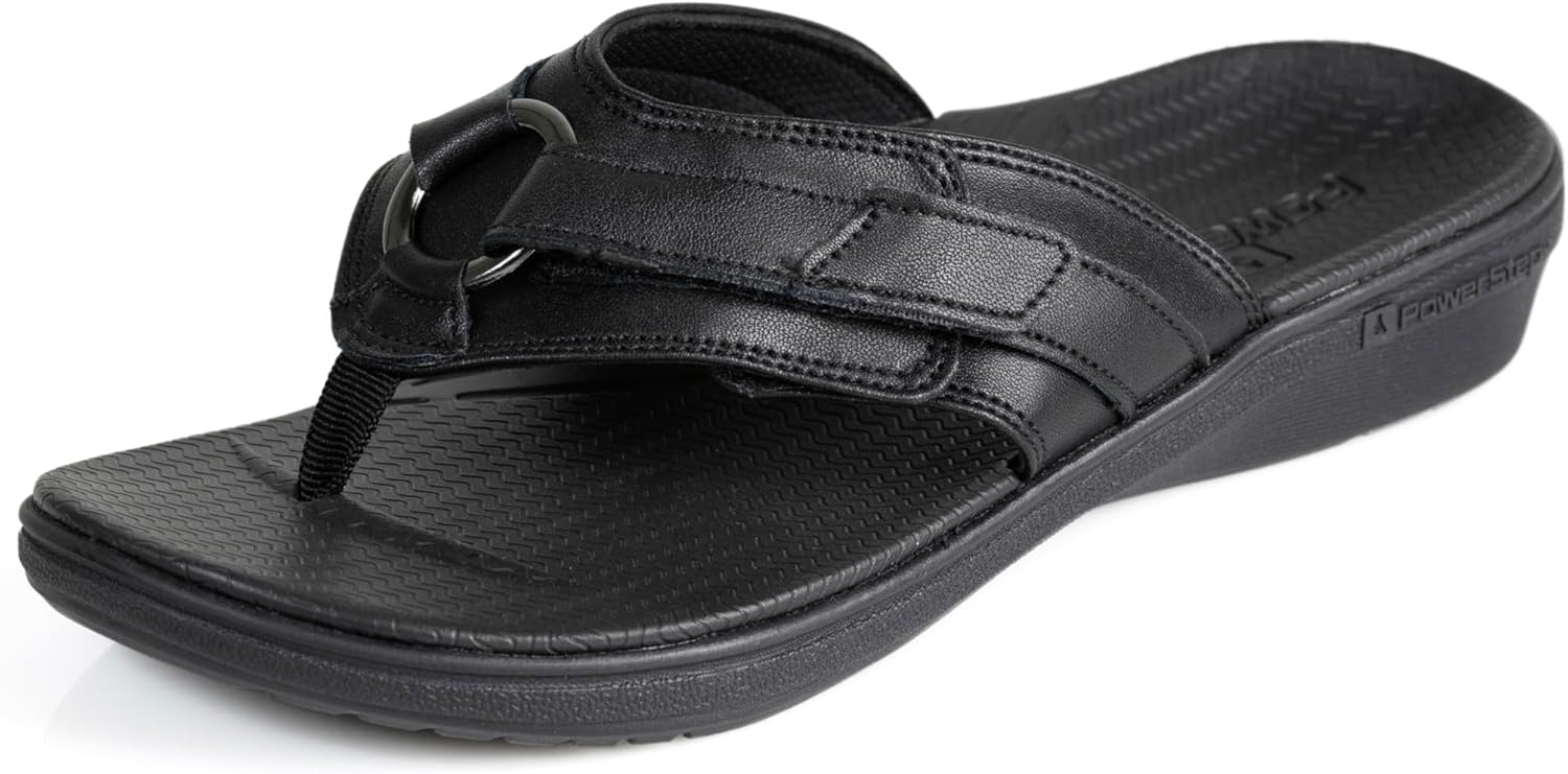 PowerStep Archwear, Fashion Women’s Arch Supporting Thong Sandals, Women’s Orthotic Casual Dress Flip Flop, Shock Absorbing Sole, Plantar Fasciitis Relief, Neutral Arch, Lightweight, Non-Slip Tread, Black, 8