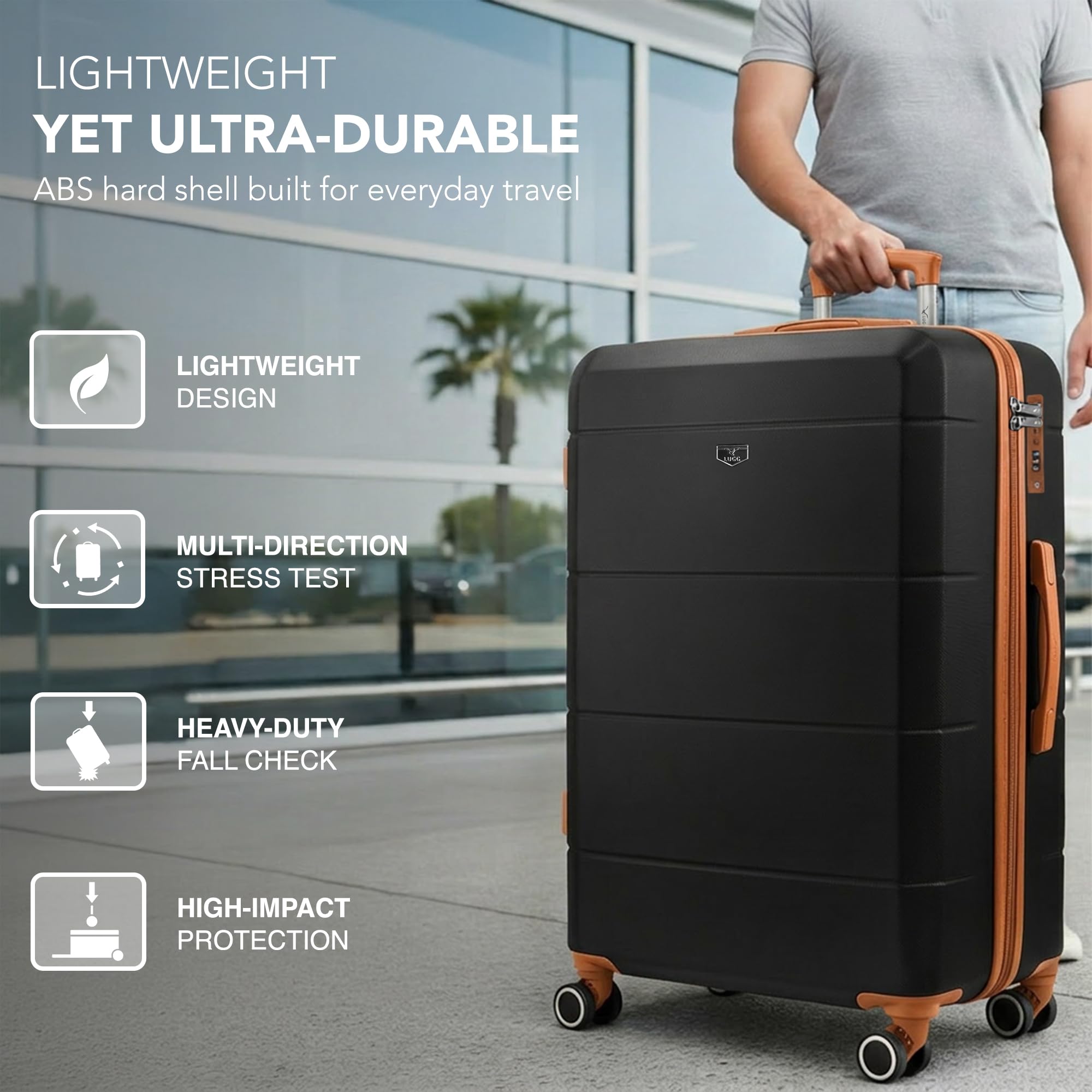 LUGG - Jetset 40cm Suitcase - 40x30x20cm- Ryanair Compatible - Underseat Size - Hard Shell ABS - Spinner & Removable Wheels - Lightweight Travel Luggage- Cream/Brown — view 284