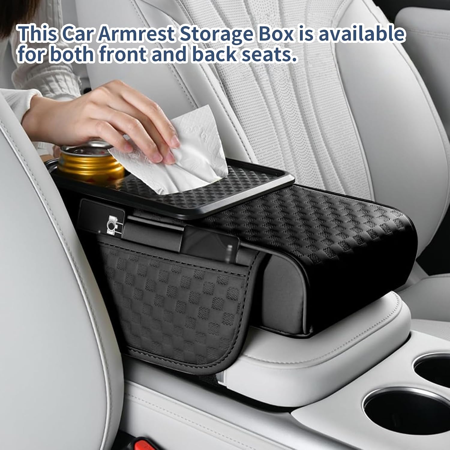 Primst Arm Rest Cover for Car, Microfiber Leather Car Center Console Cover with Cup Holders, Phone Holder, Car Tissue Box, Multifunctional Car Armrest Cushion for Most Vehicles