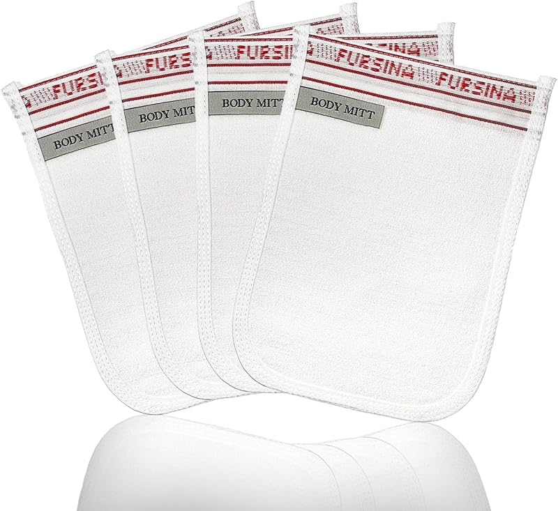 FURSINA Luvas esfoliantes para banho tipo Kessa turca, Pacote com 4