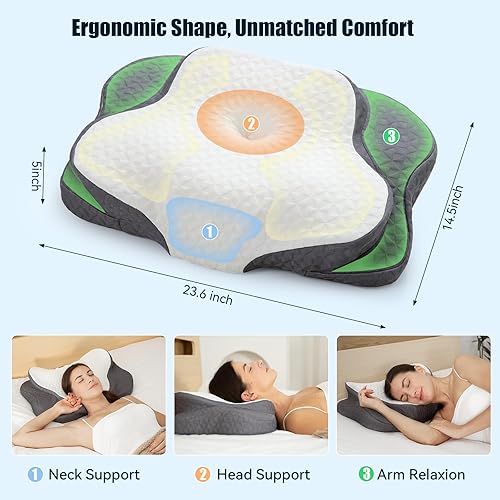 Miniatura 3 de Almohada cevical ergonómica para aliviar el dolor de cuello, almohada de espuma viscoelástica de contorno para dormir de lado, espalda y estómago