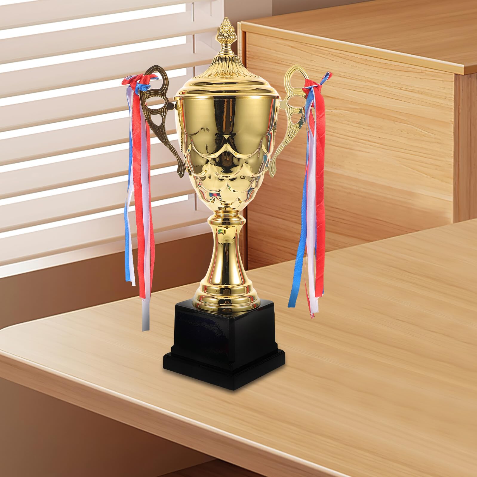Toddmomy Juego de Trofeo Deportivo de 42 Cm con Medalla Dorada y Cinta para Premios, Trofeo de Campeonato Atlético Metálico y Medalla de Logro Deportivo para Torneos y Competencias