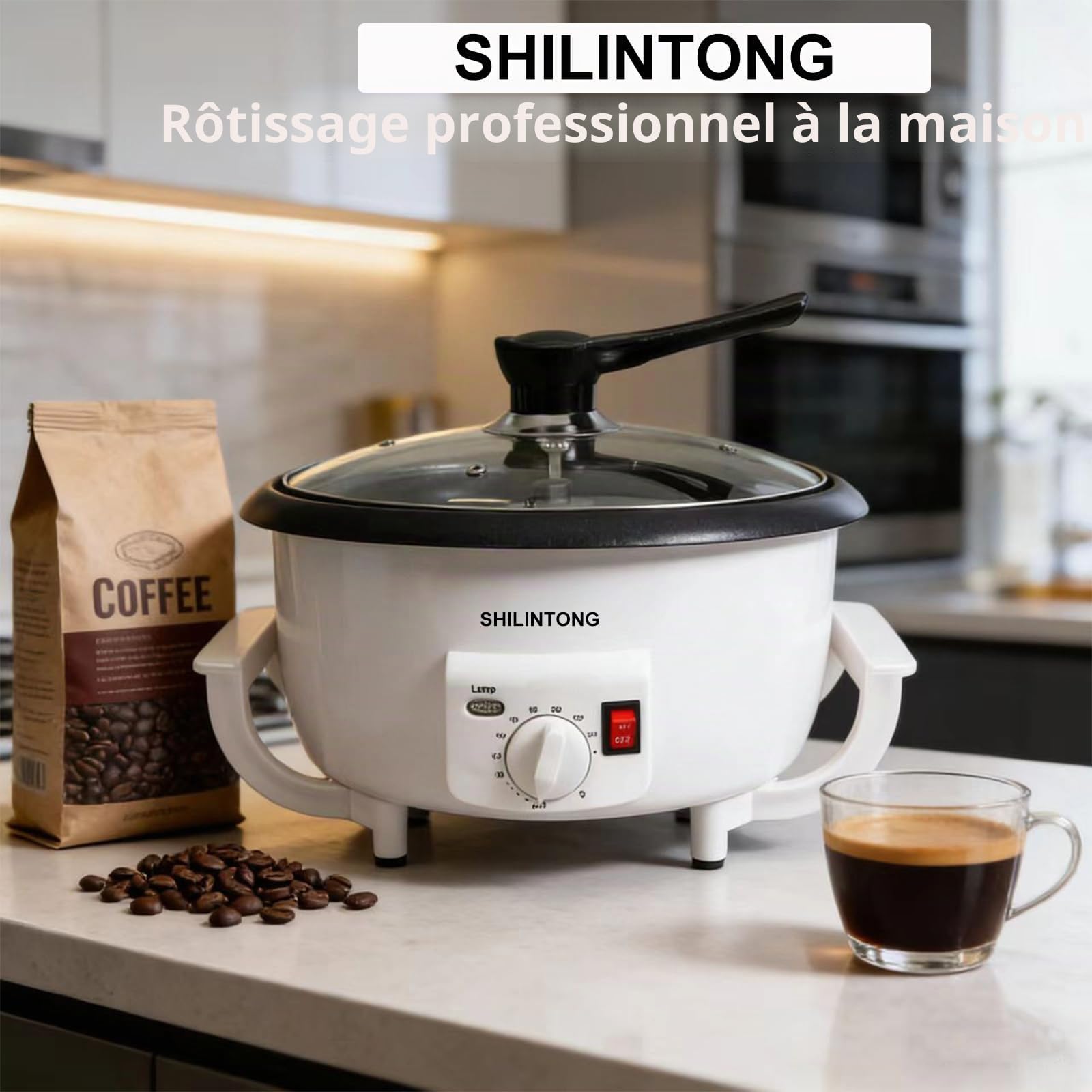 Machine à Torréfier les Grains de Café SHILINTONG, Torréfacteur Électrique pour Café, Noix, Cacahuètes, 750g, 220V 1200W, Revêtement Antiadhésif, Usage Domestique