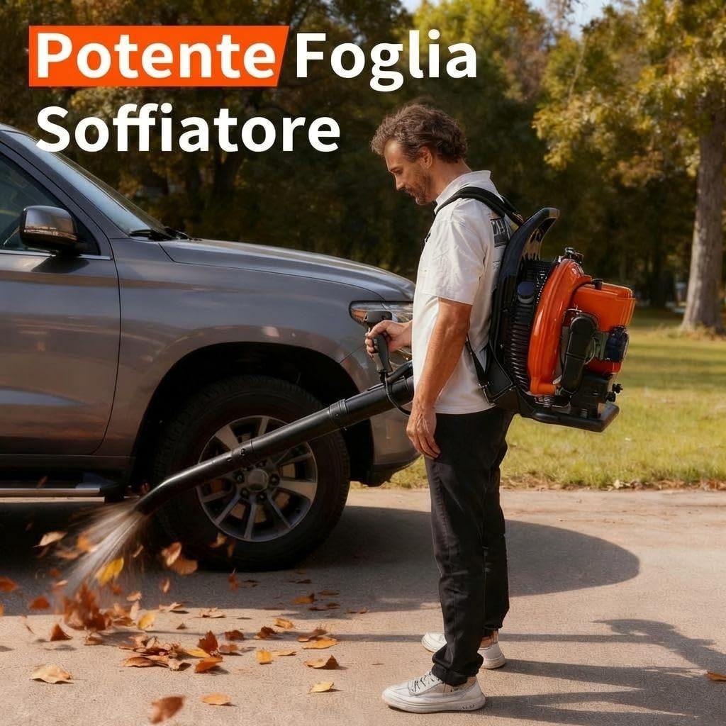 Garvee Con 1 Pacchetto Plastica 2 Plastica Zaino Soffiatore Foglie - Potenza Commerciale 66CC 4.0HP Motore a 2 Tempi, 880 CFM, 320 MPH, Design Ergonomico Per Giardino, Prato, Rimozione Neve， Arancione