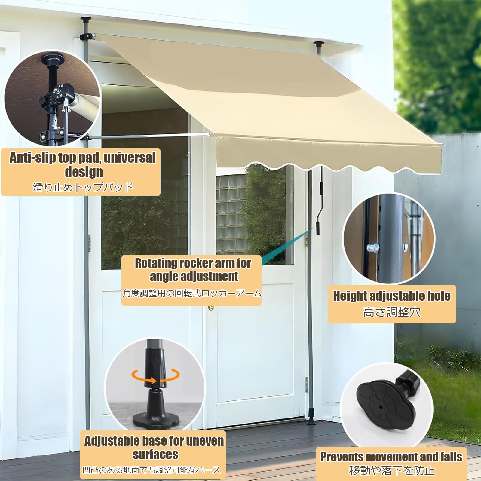HUFIREHU Markise Balkon Ohne Bohren,Balkonmarkise Mit Handkurbel,Markise 3m Breit,Klemmmarkise,LäNge + Winkel Einstellbar Uv-BestäNdig Wasserdicht HöHenverstellbar(Yellow and White,1.5M/4.9FT) Have