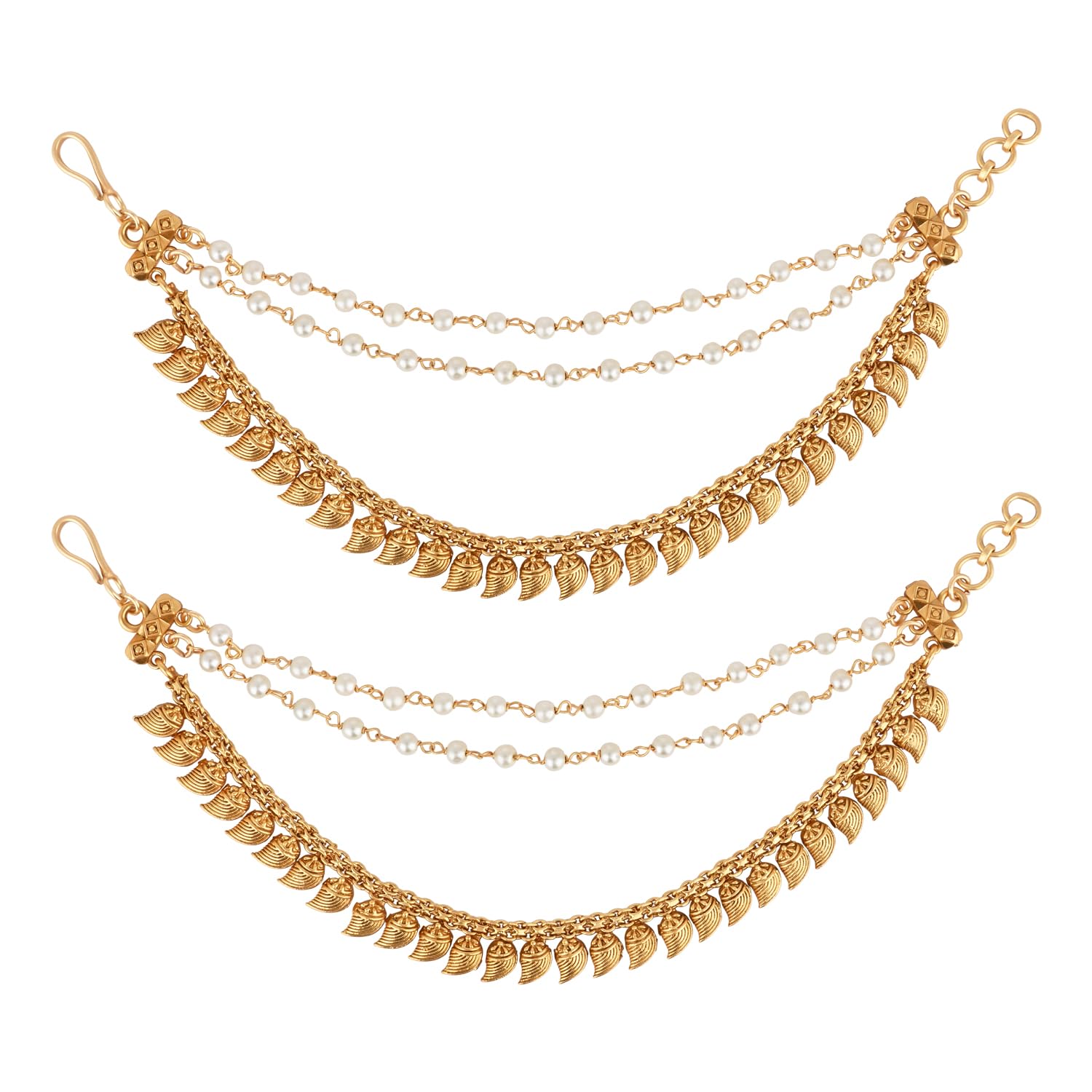 I Jewels Gold Plated Traditional Pearl Layered Hair Chain/Ear chain Accessories with Hook for Women (E3220FL), Free Size, Brass Alloy with Gold Plating, No Gemstone