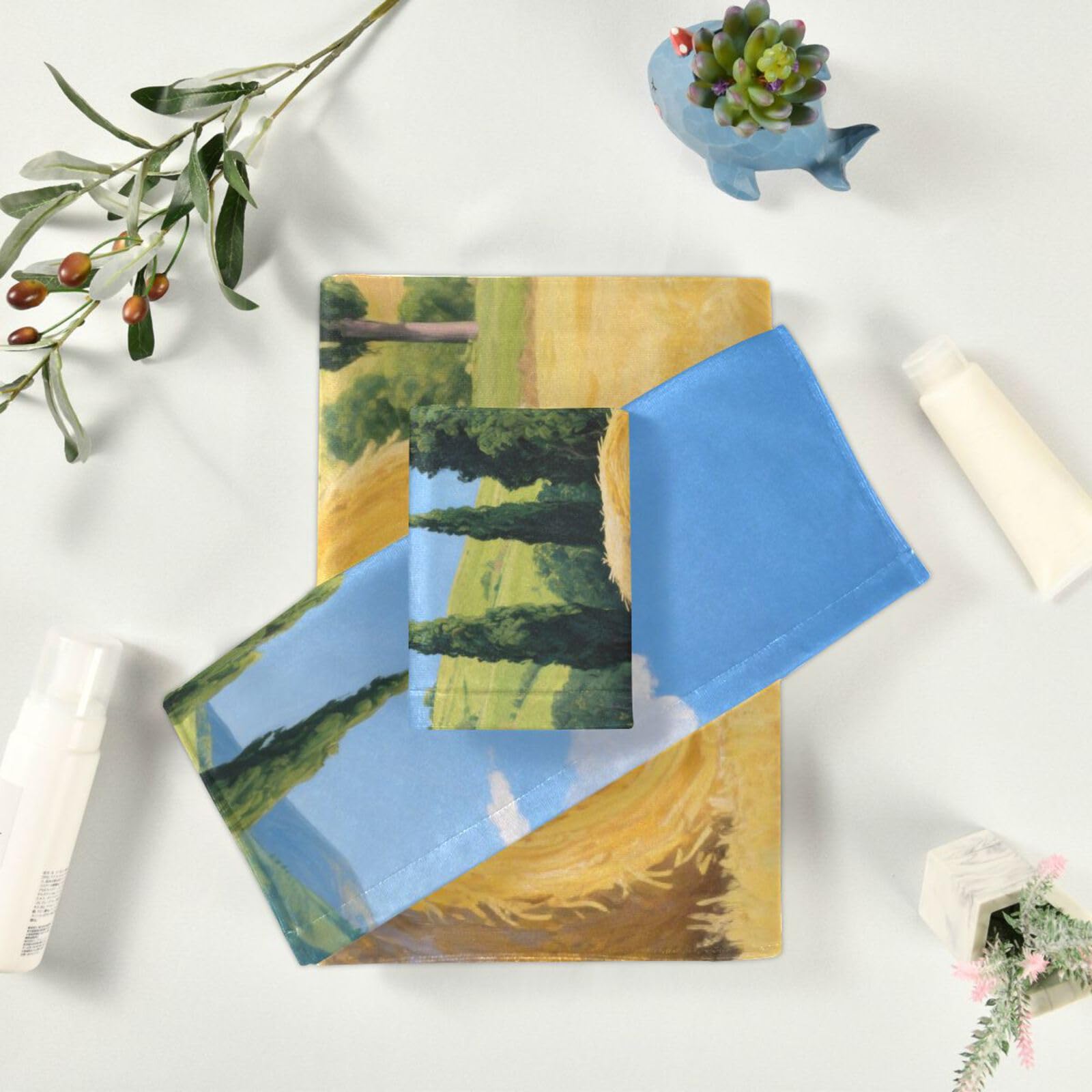 Set di 3 asciugamani per il viso con campi di grano autunnale giallo, 1 asciugamano da bagno, 1 asciugamano per le mani, 1 panno per la casa, cucina e famiglia
