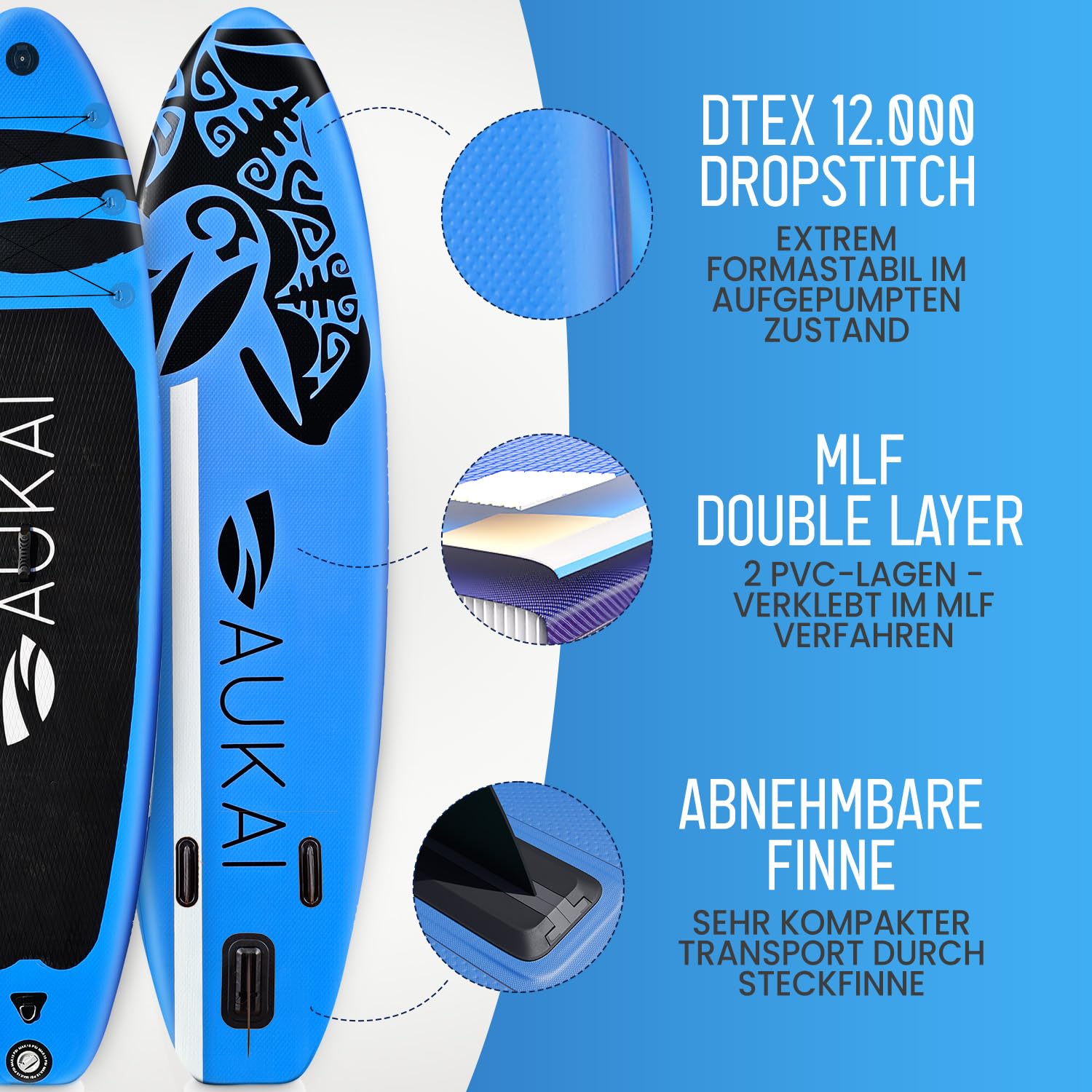 AUKAI SUP Board PRO 320cm | 2in1 Aufblasbares Stand up Paddle Set mit Kajak-Sitz | 5 Jahre Garantie | Komplettsett | Sitz, Action-Cam-Halterung, Pumpe