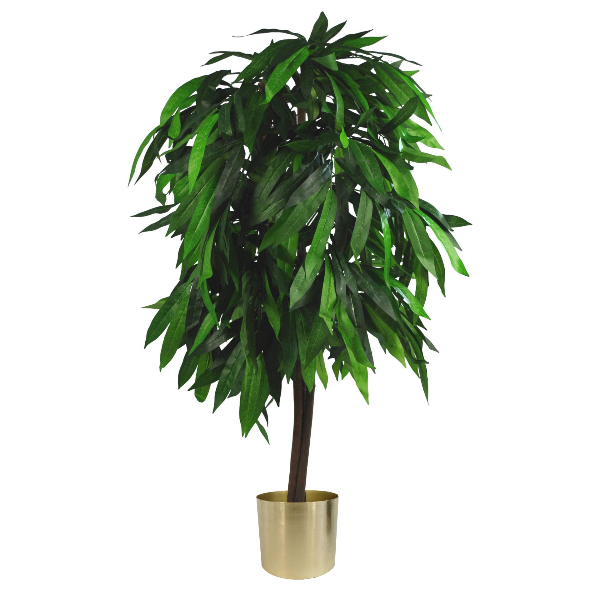 Leaf Artificial Mango Tree 120cm Gold Metal Planter