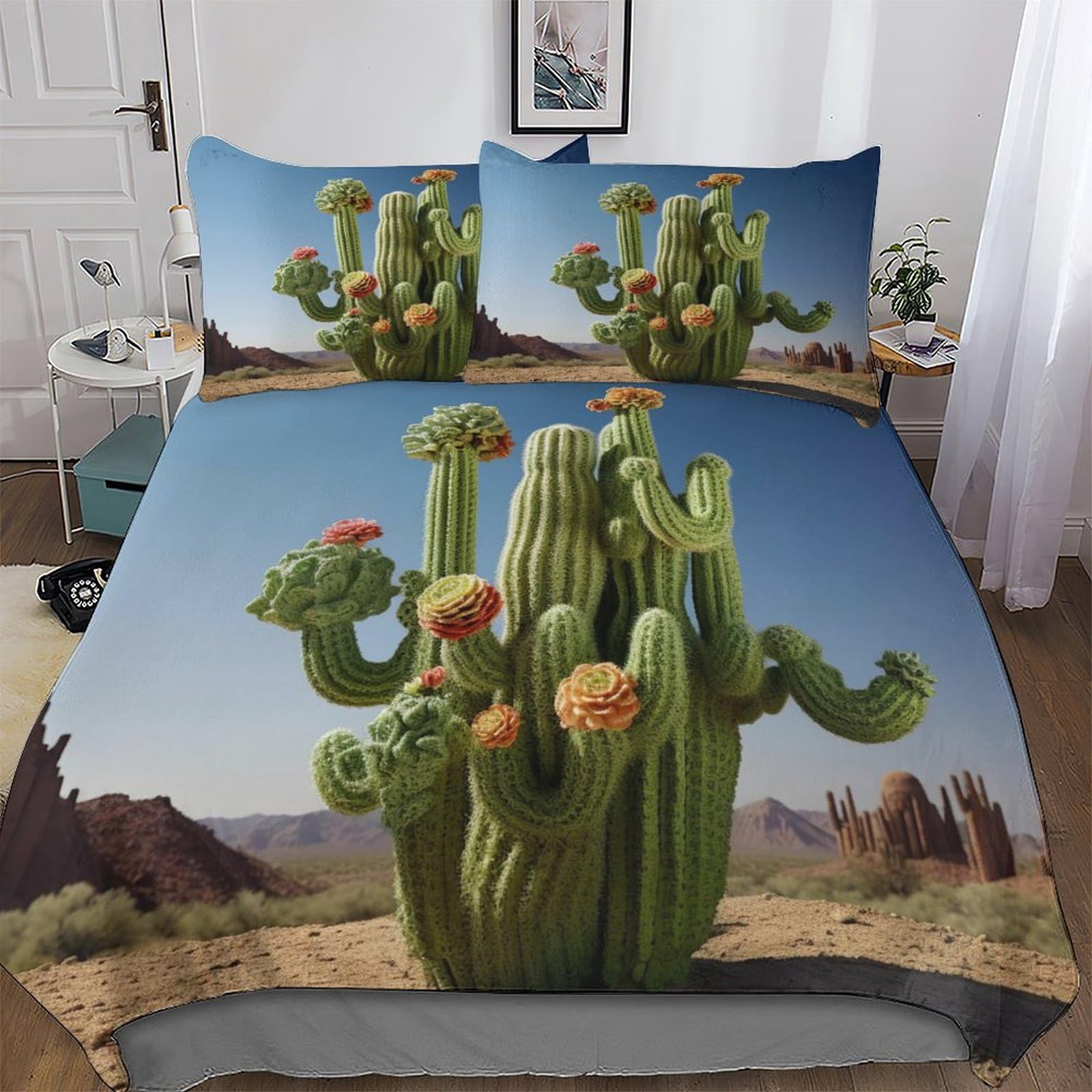PAZZK Cactus Duvet Covers Bedding Sets, with Zipper Closure Comforter Cover 3 Pcs Easy Care And Super Soft Poly Cotton Quilt Cover with Pillowcases for Adults Kids King (220x240cm)