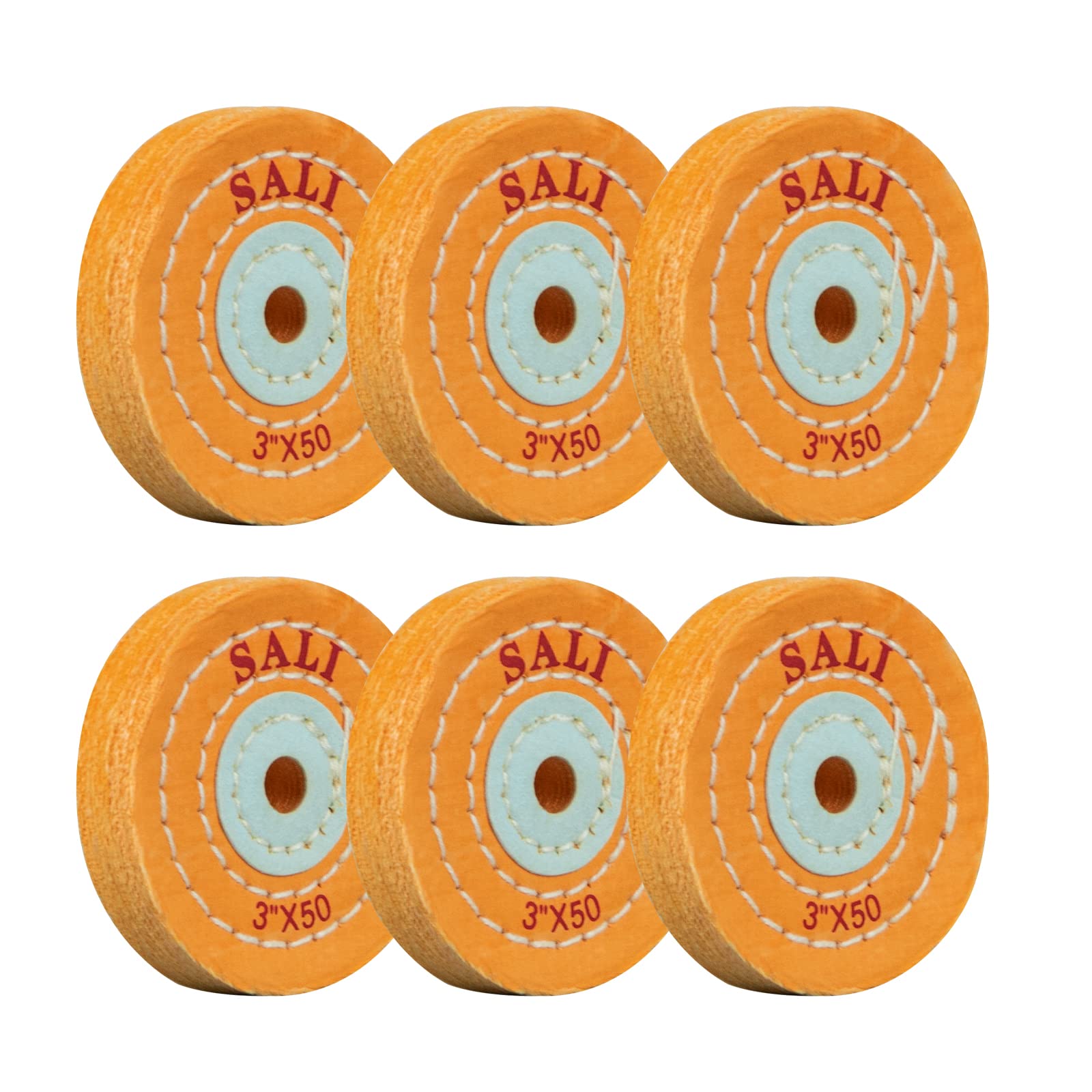 SALI 6 Pack Polishing Wheel for Bench Grinder Buffing Wheel 3 inch Yellow Cotton (50 Ply) for Buffer Polisher Coarse Polish Pad with 3/8 Inch Arbor