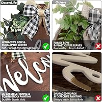 Vista 7 de Letrero de bienvenida para puerta delantera, decoración para porche de granja, coronas de bienvenida rústicas con vegetación grapada, regalo redondo