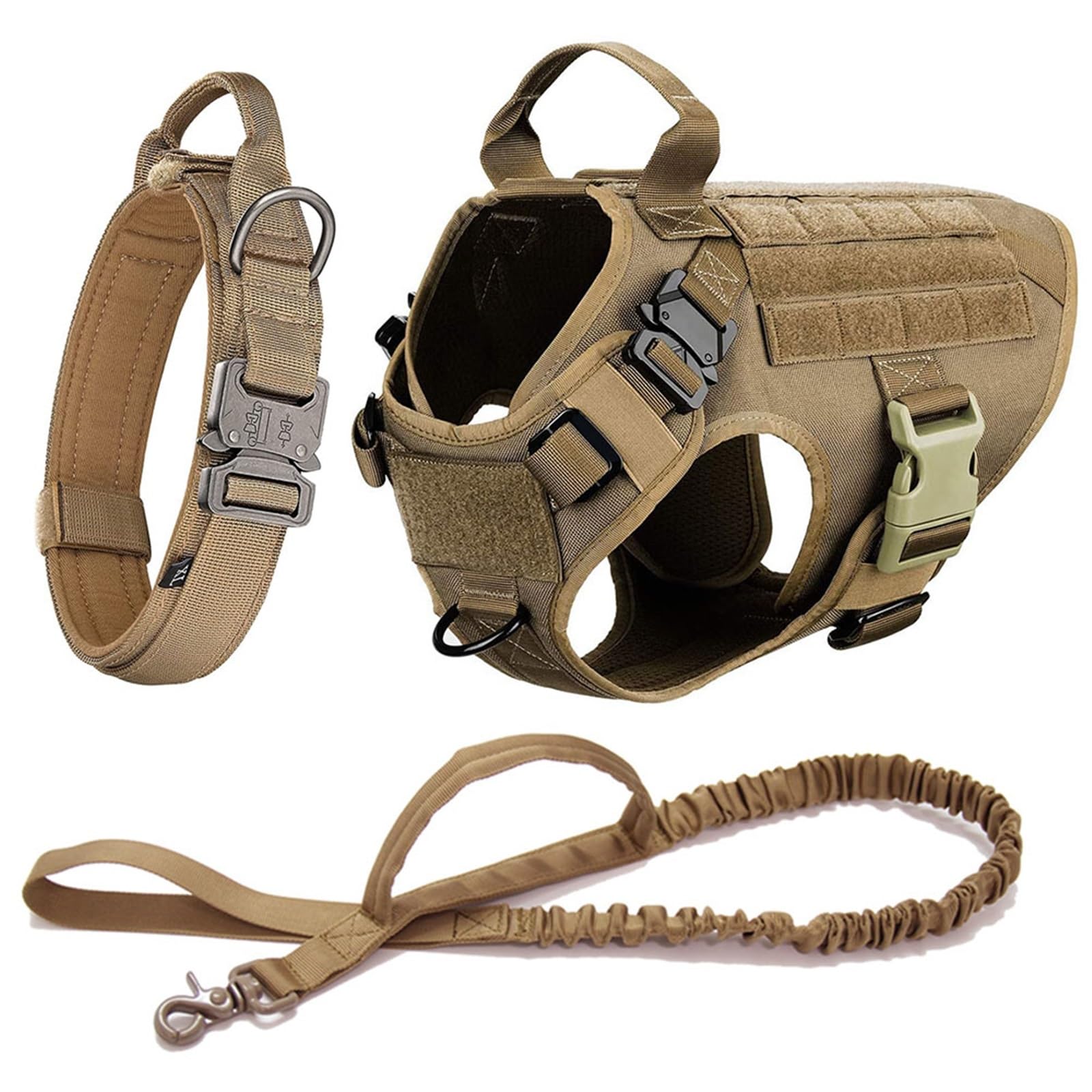 Set di pettorina e guinzaglio per cani di taglia grande, per addestramento pastore tedesco, gilet da passeggio e pettorina per cani di tutte le razze (colore: marrone, taglia: XL)