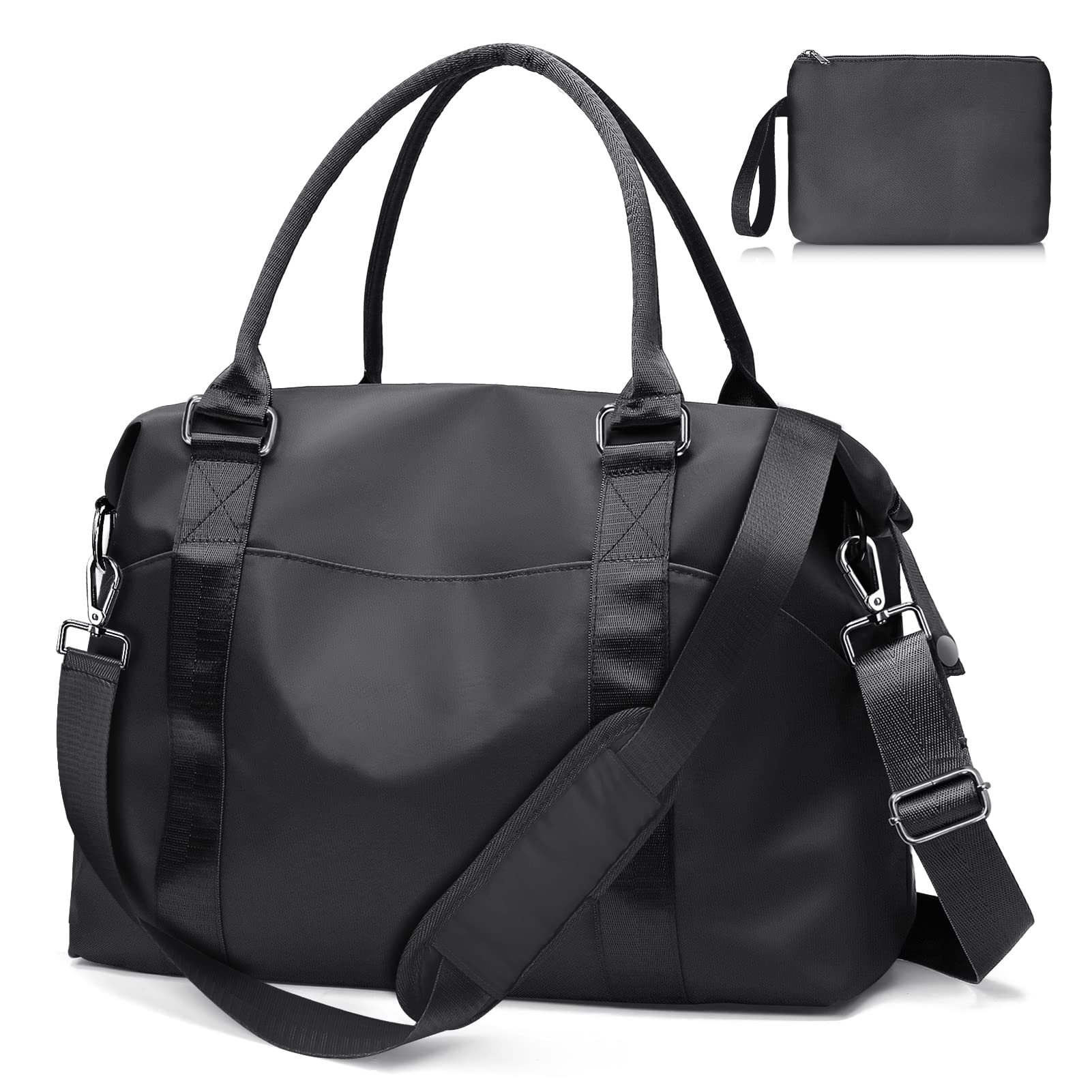 Auniq Travel Duffel Bag Foldable, Weekender Overnight Bag Sports Gym Bag Waterproof Lightweight Holdall Travel Bag Large Capacity Shoulder Duffel Tote Bag for Shopping, Sport, Vacation, Black, casual